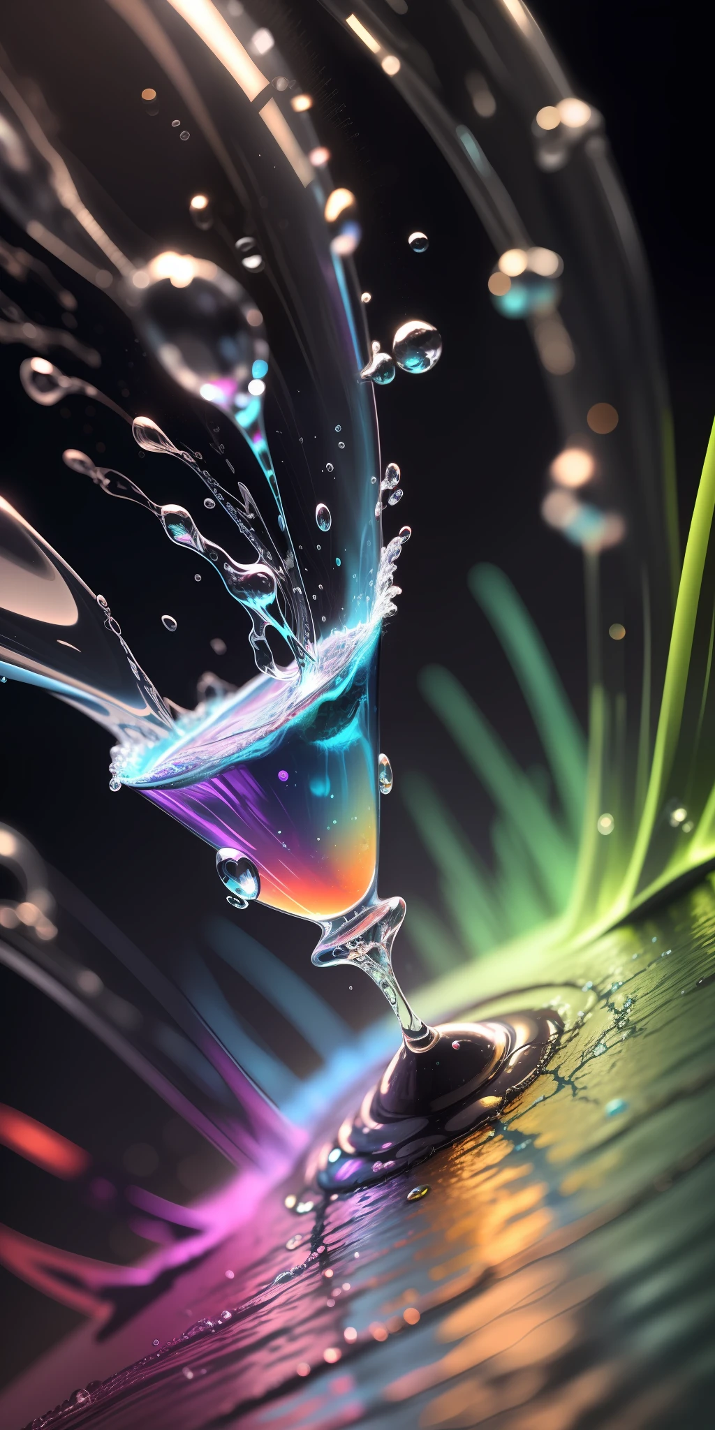 Water through,colorful water, colorful,neon lights,water drops, dark background, high resolution,high quality