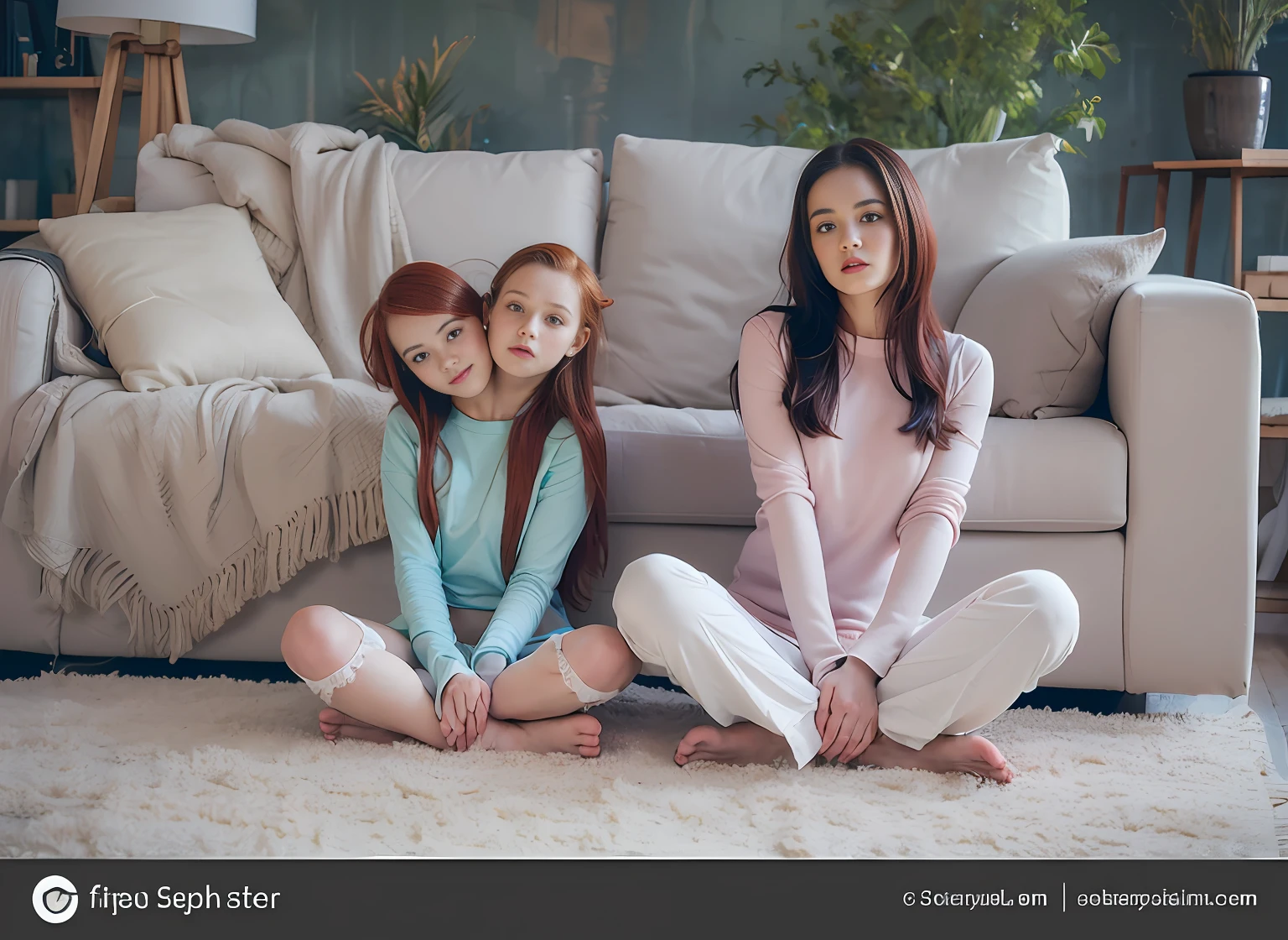 2heads, two headed girl, (one torso:1.5), pale skin, (Scottish redhead:1.4), teenager, white girls, (two heads on one body:1.4), (first head uncomfortable:1.5), (second head unhappy:1.5) conjoined twins, heads side by side, one torso, young, uncomfortable, barefoot
