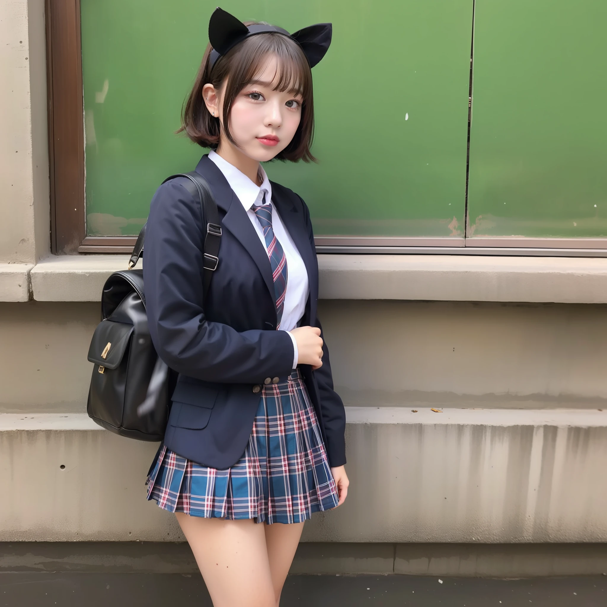 girl in funny and unique outfit、from front view、short cuts