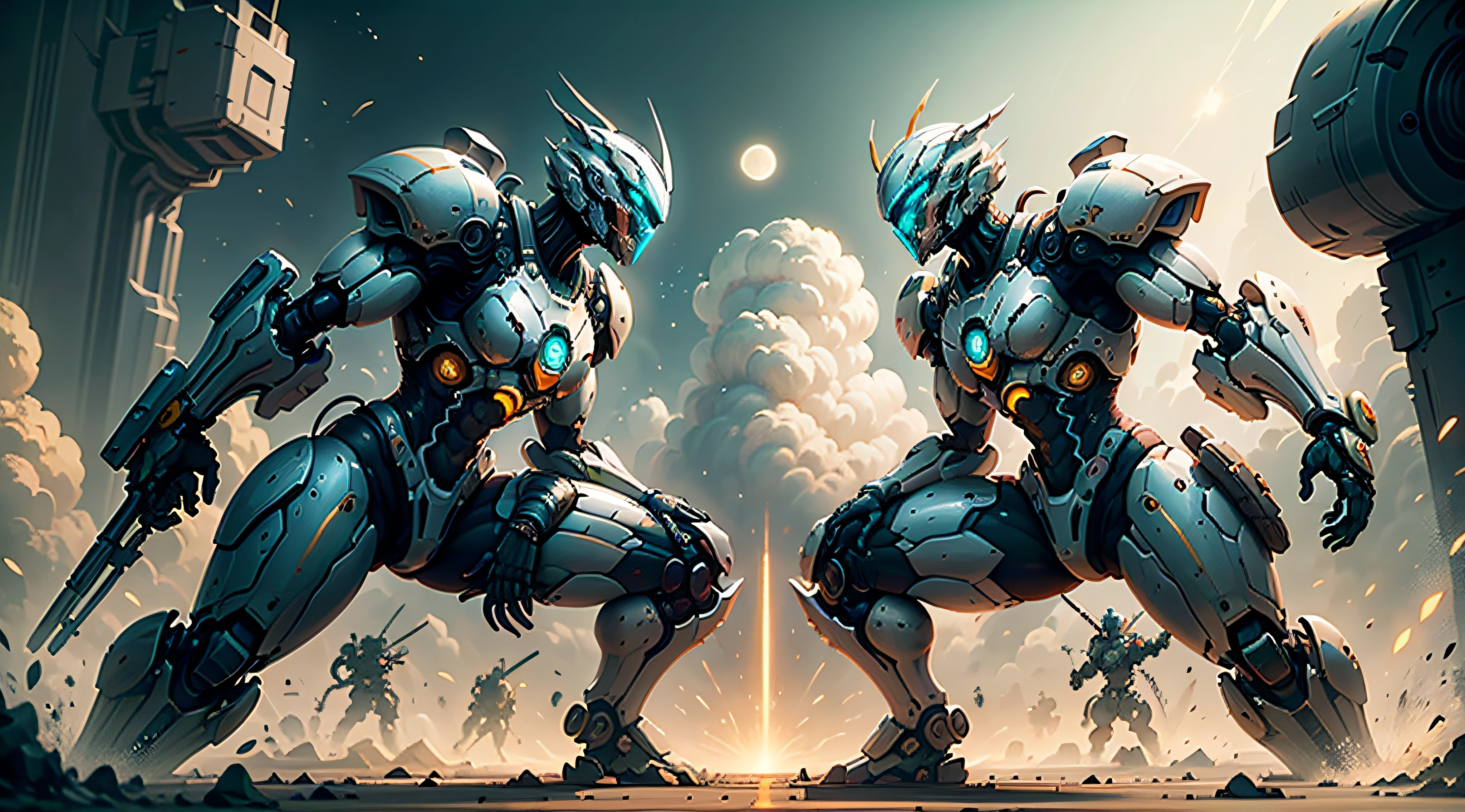Marine space, Martelo 40,000, mundo em guerra, linda mulher cyberpunk com armadura mecha master chef halo muito detalhado, Mecha Warframe, cores vibrantes, vermelho, Branco, azul, verde, metallic yellow, enferrujada, Usado, sujo de sangue, with sky with clouds and full moon and battleships, corpo inteiro com armadura detalhada, campo de batalha sangrento, Combat Position,