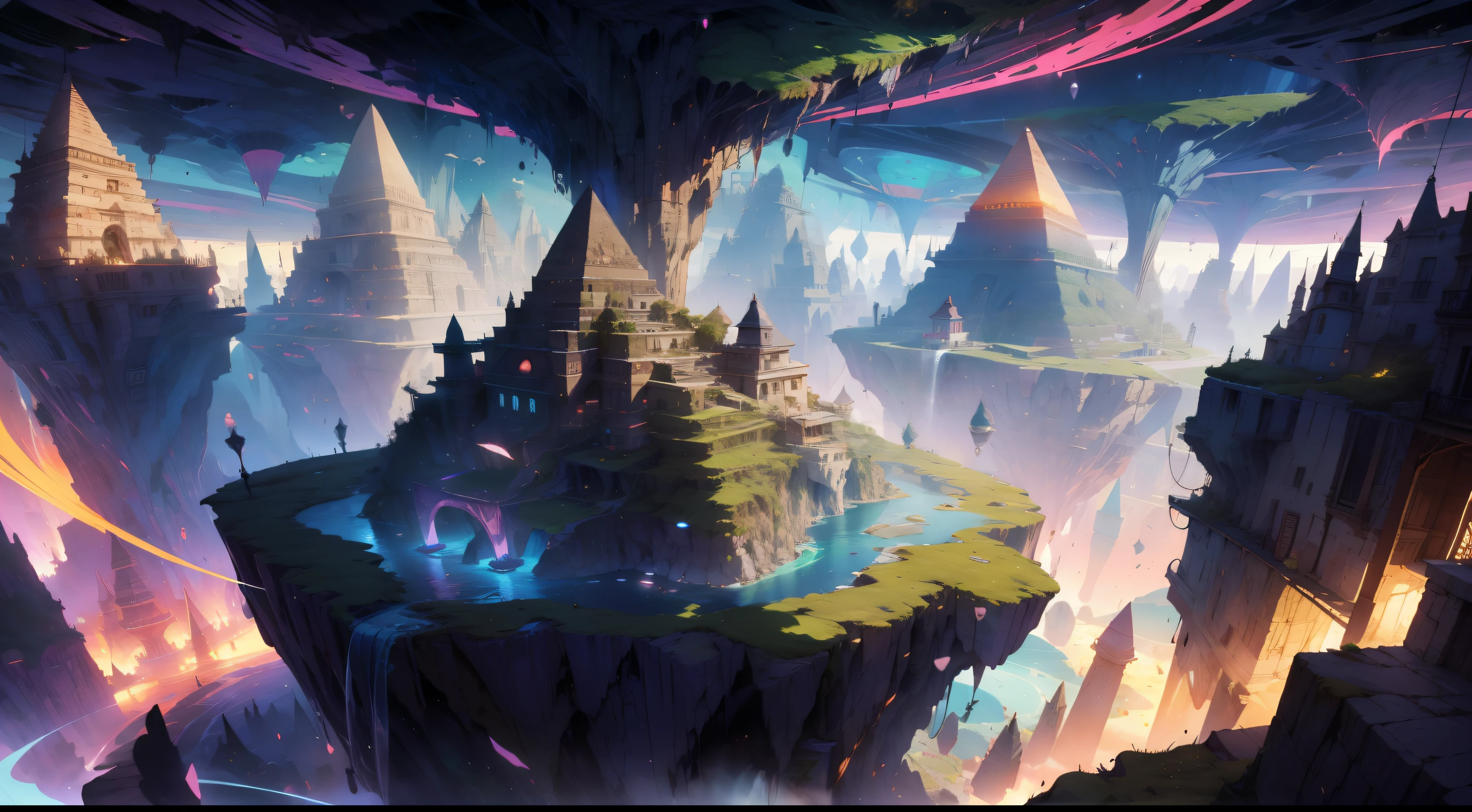 {{{masterpiece}}}, {{{high quality}}}, {{{8K wallpaper}}}, {{{Aerial view of an underground mega city reminiscent of ancient Egypt in a cavern with sparkling crystals} } } , { {{giant glowing pyramid}}}, {{{golden energy ball on top of pyramid}}, {{{stellar reactor}}},{{{ancient Egypt}}}, { {{pyramids }}}, {{{underground}}}, {{ {many pyramids }}}, {{{pyramids on the walls}}}, {{{pyramids in the background}}}, {{{ giant grotto in the background}}}, {{{bright crystals on the walls}}}, {{{glow crystals}}}, {{{moss}}}, {{{moss everywhere}}},{{{lots of moss} }}, {{ {pillars}}}, {{{underground rivers}} }, {{{captivating descent}} }, {{{camera view from above}}}, {{{stunning scenery}}}, {{{vivid scenery }}}, {{{fascinating views}}}, {{{captivating beauty}}}, { {{enchanting scenery}}}, {{{bright colors} }}, {{{transcendent experience} }}, { {{unreal journey}}}, {{{surreal scenery }}}, {{{captivating landscapes} }}, {{{incredible views}}}, {{{stunning images}}}, {{{dream perspective }}}, {{{captivating charm}}}, {{{spectacular free fall}}}, fantastic art style, premium quality, ultra detailed, landscape, {{{stalactites}}}, {{{stalagmites}}} , amazing, (best quality), (high resolution), (sharp focus), (ultra detailed), (extremely detailed), (very high quality art), 8k_wallpaper, (extremely detailed 8k CG), (very fine 8K CG ), ((Super ultra detailed hyper hyper perfect piece)), Flawless, (((Masterpiece))), Illustration, (Dynamic Lighting), Dynamic Light, Cinematic Light, (Cinematic Shadow), (Textile Shading), (Shadow film), Vivid Colors, StackedCityAI,