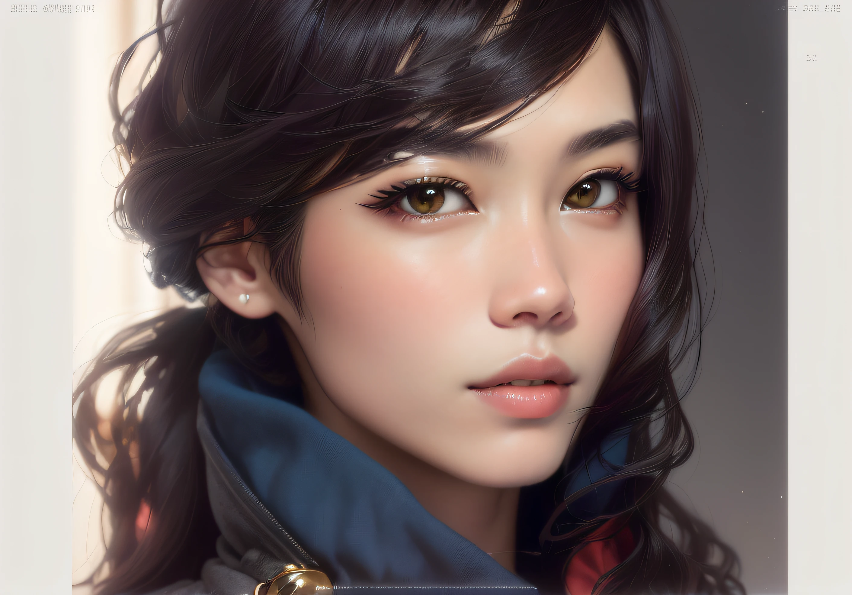 arafed image of a woman with a jacket and a necklace, kiko mizuhara, beautiful japanese girls face, By Yasutomo Oka, by Tadashi Nakayama, inspired by Yuko Tatsushima, deayami kojima, Yasumoto Oka, 奈良美智, Chiho Ashima, japanese model