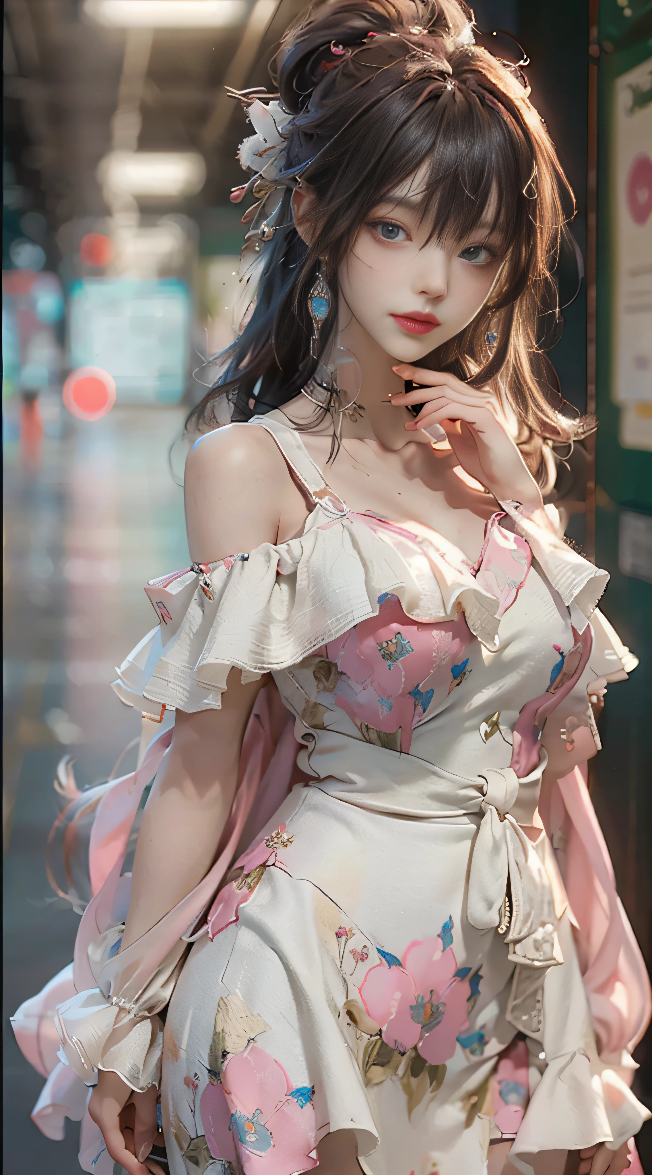 ((Best Quality)), ((Masterpiece)), (Detail: 1.4), 3D, Beautiful Cyberpunk Female Image, HDR (High Dynamic Range), Ray Tracing, NVIDIA RTX, Super Resolution, Unreal 5, Subsurface Scattering, PBR Texture, Post-Processing, Anisotropic Filtering, Depth of Field, Maximum Sharpness and Sharpness, Multi-layer Texture, Albedo and Highlight Mapping, Surface Coloring, Mitsu-Accurate Simulation of Material Interactions, Perfect Proportions, Octane Rendering, Two-color Light, Large Aperture, Low ISO, white balance, regular three-point, 8K RAW, beautiful bright pupils, off-the-shoulder clothes, fine pupils, delicate face and eyes, long eyelashes, blush, delicate and fluffy hair, pink lips, pure, cute, sweet girl, artistic sense, casual wear, high-end sense