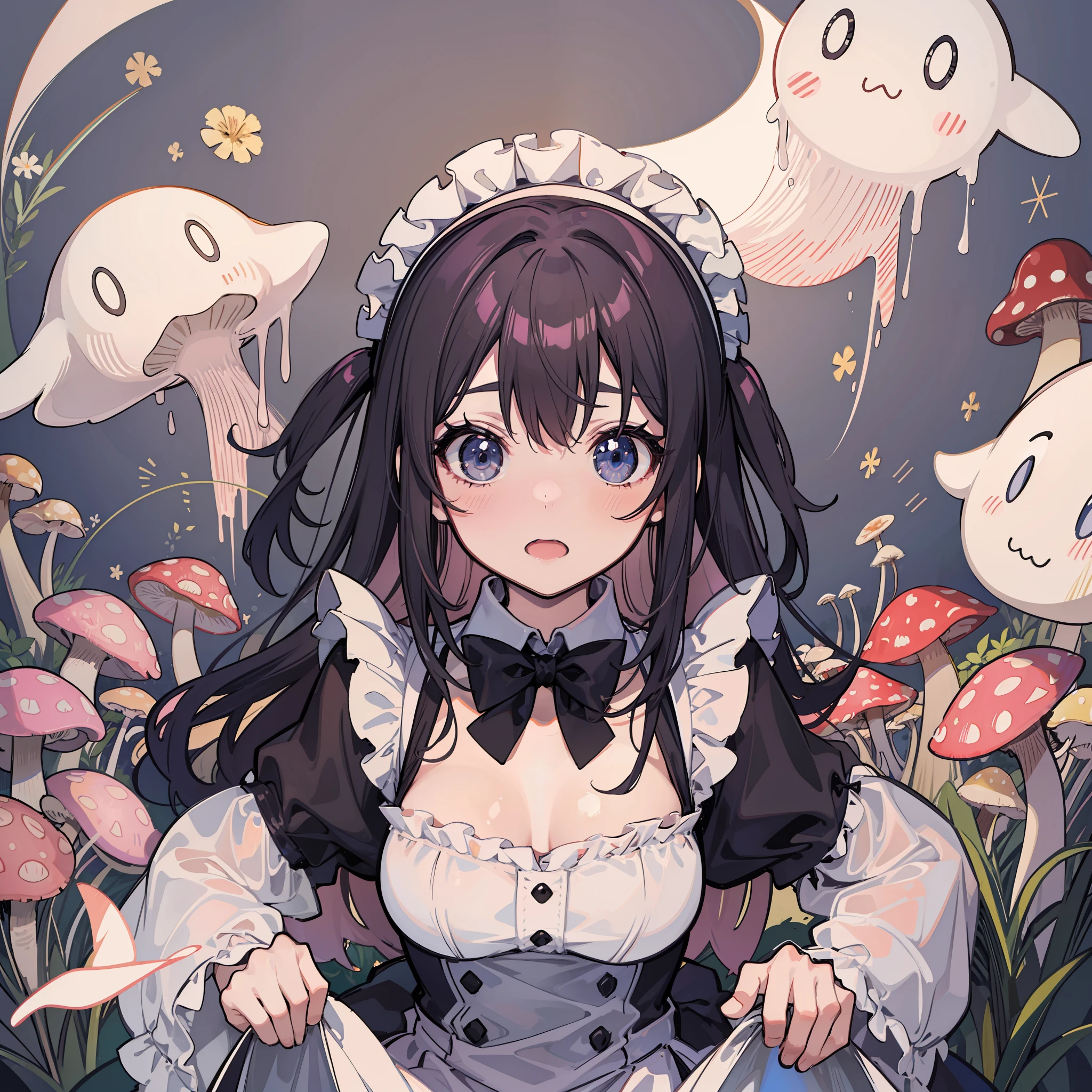 Rabbit-eared girl maid clothes A very surprised face startled Surprise Mushroom ghost