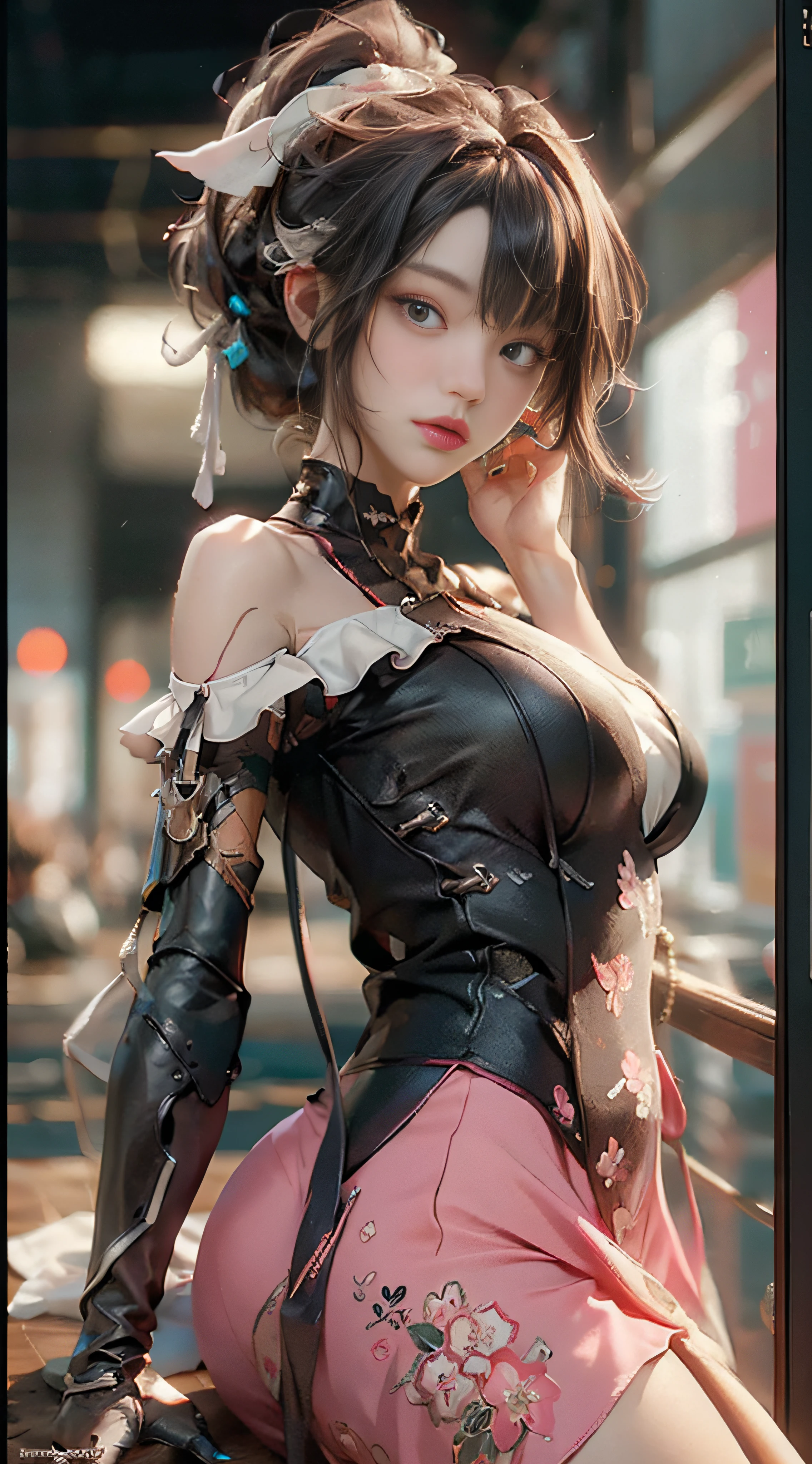 ((Best Quality)), ((Masterpiece)), (Detail: 1.4), 3D, Beautiful Cyberpunk Female Image, HDR (High Dynamic Range), Ray Tracing, NVIDIA RTX, Super Resolution, Unreal 5, Subsurface Scattering, PBR Texture, Post-Processing, Anisotropic Filtering, Depth of Field, Maximum Sharpness and Sharpness, Multi-layer Texture, Albedo and Highlight Mapping, Surface Coloring, Mitsu-Accurate Simulation of Material Interactions, Perfect Proportions, Octane Rendering, Two-color Light, Large Aperture, Low ISO, white balance, regular three-point, 8K RAW, beautiful bright pupils, off-the-shoulder clothes, fine pupils, delicate face and eyes, long eyelashes, blush, delicate and fluffy hair, pink lips, pure, cute, sweet girl, artistic sense, casual wear, high-end sense