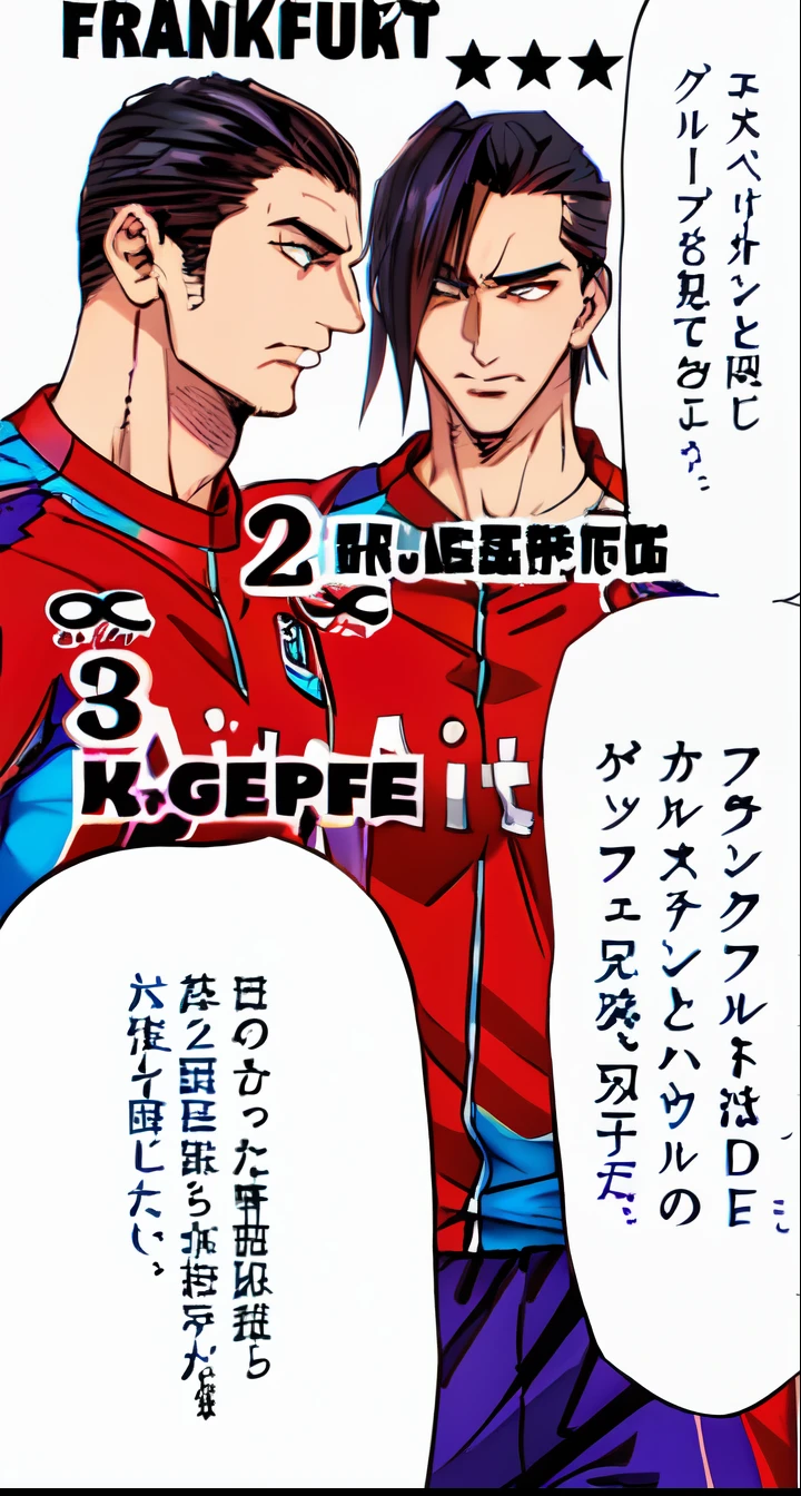 boys, text bubble speech, male focus, solo, sportswear, star (symbol), upper body, copyright name, color manga, manga color, color manga, color manga panel, simple background, a white background