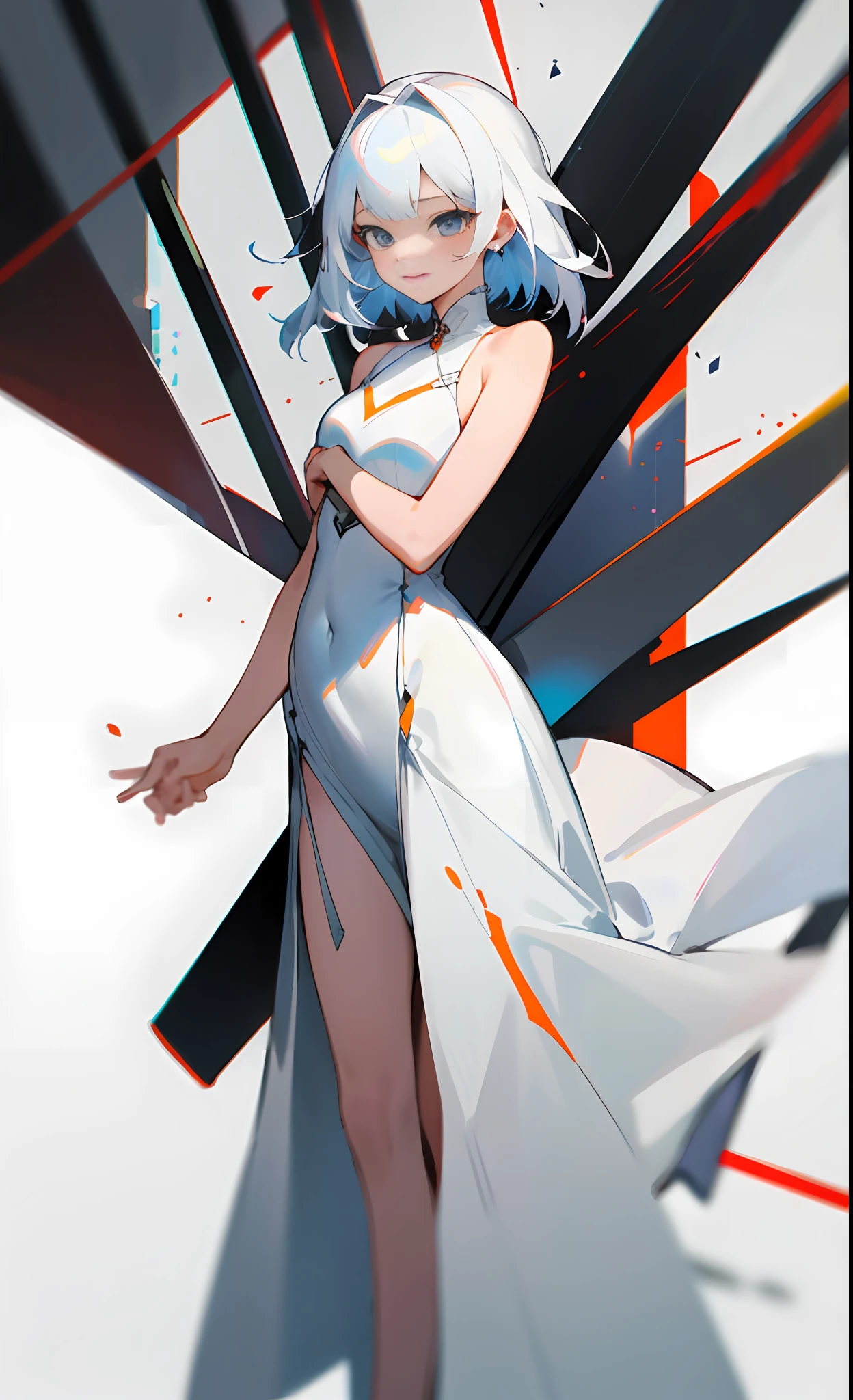 the best qualityt，master-piece，（fidelity：1.2），1 girl，white colored hair，Wear a sexy white dress，Beautiful