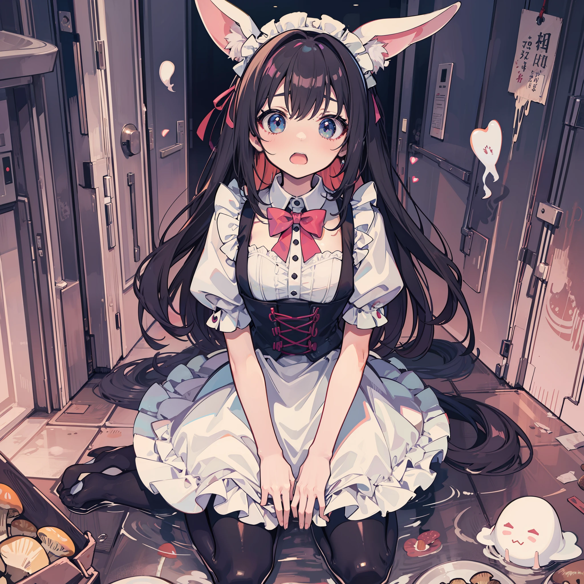 Rabbit-eared girl maid clothes A very surprised face startled Surprise Mushroom ghost