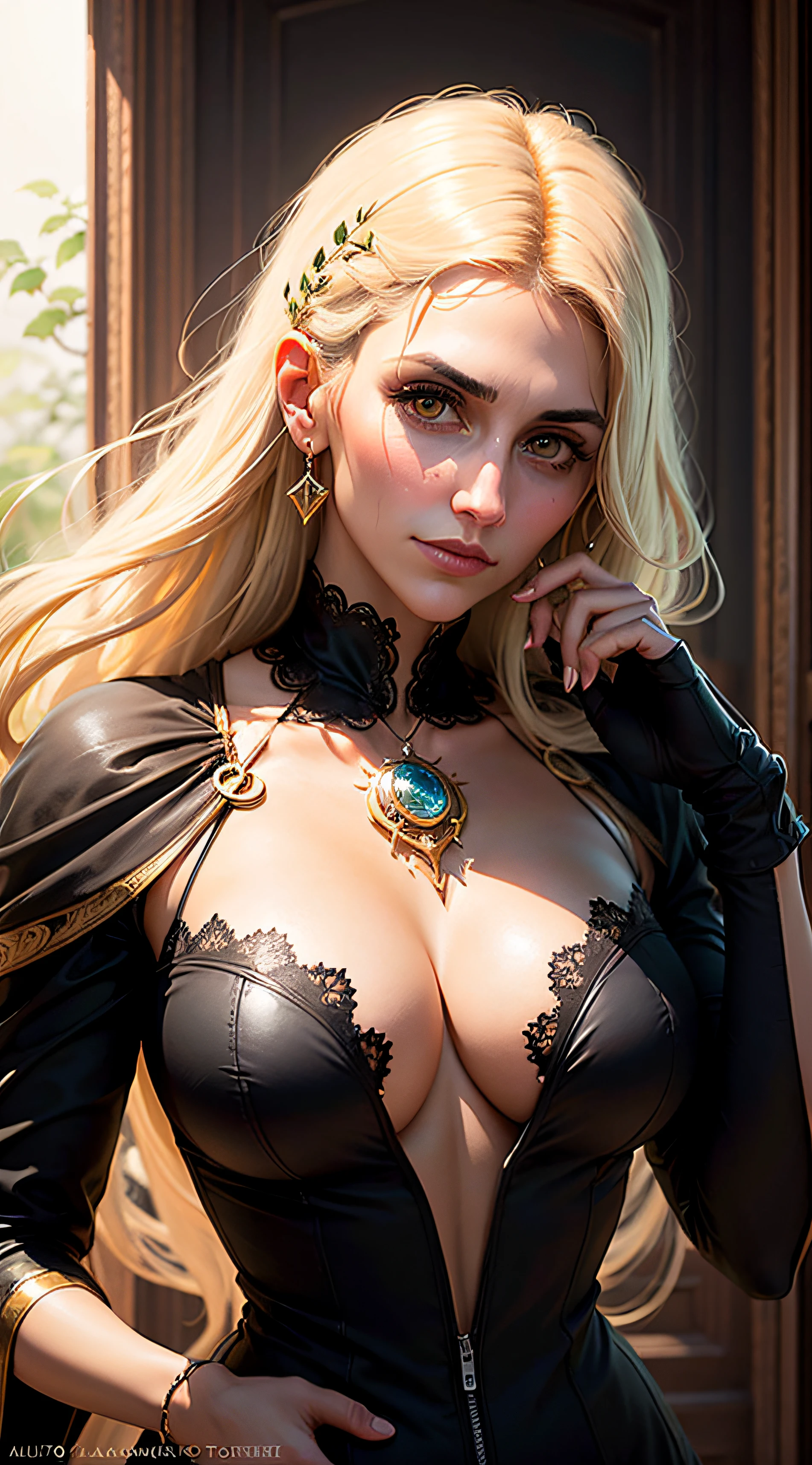 ((Jennifer Esposito)), ((Fotorealista)),(with long flowing blonde hair), (olhos brilhantes e bonitos), trending at Art Station, flower of hope by Jean-Honor Fragonard, Pedro Mohrbacher, super detalhado, detalhes loucos, stunning sophisticated elite art nouveau ornate liquid wax elegant luxurious greg rutkowski style sticker art vector beautiful character double exposure design shot luminous design, entrada vencedora, Masterpiece, fundo preto amoled, --auto