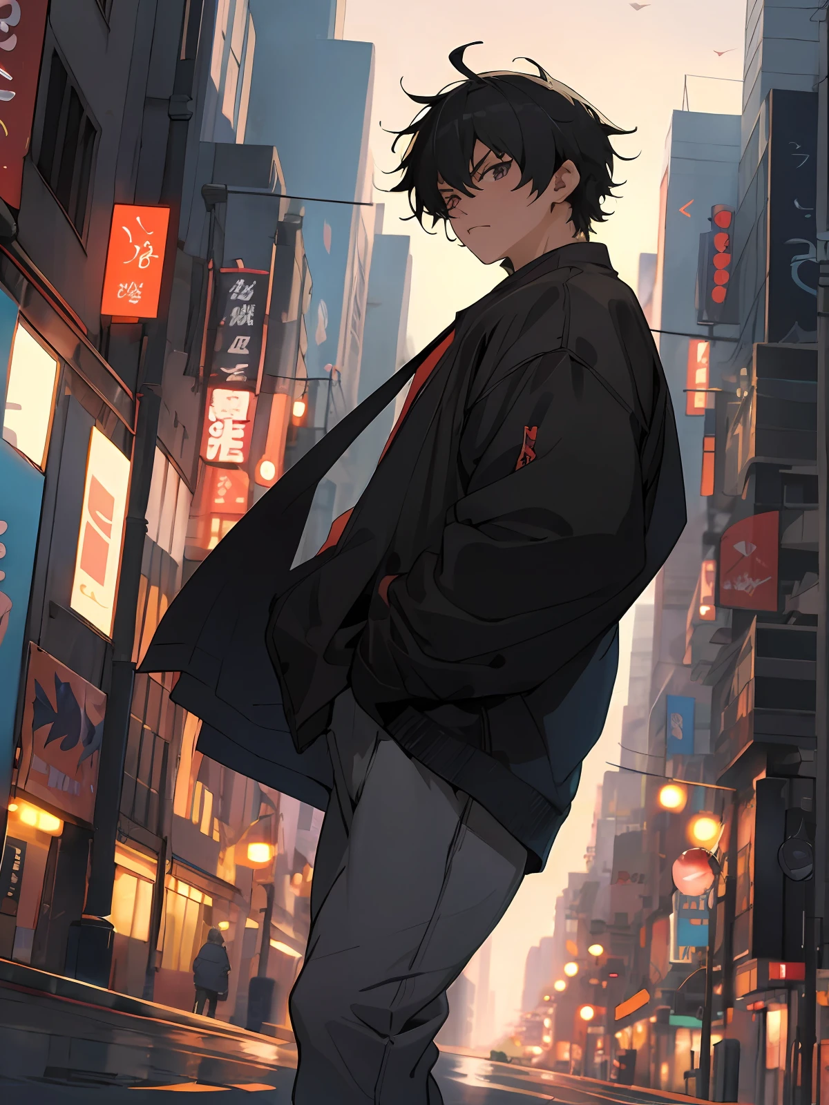 anime character standing on a city street in the middle of a city, anime art wallpaper 8 k, anime style 4 k, anime wallpaper 4 k, anime wallpaper 4k, anime art wallpaper 4 k, anime art wallpaper 4k, 4k anime wallpaper, badass anime 8 k, anime style. 8k, artwork in the style of guweiz, anime style cityscape
