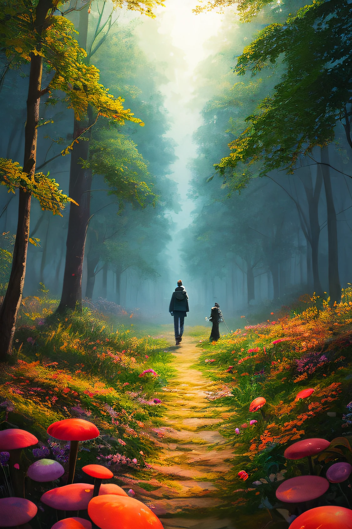 masterpiece, best quality, high quality,extremely detailed CG unity 8k wallpaper, An enchanting and dreamy scene of a fantasy forest, with towering trees, glowing mushrooms, and hidden fairy glens, creating a sense of mystique and enchantment, artstation, digital illustration, intricate, trending, pastel colors, oil paiting, award winning photography, Bokeh, Depth of Field, HDR, bloom, Chromatic Aberration ,Photorealistic,extremely detailed, trending on artstation, trending on CGsociety, Intricate, High Detail, dramatic, art by midjourney