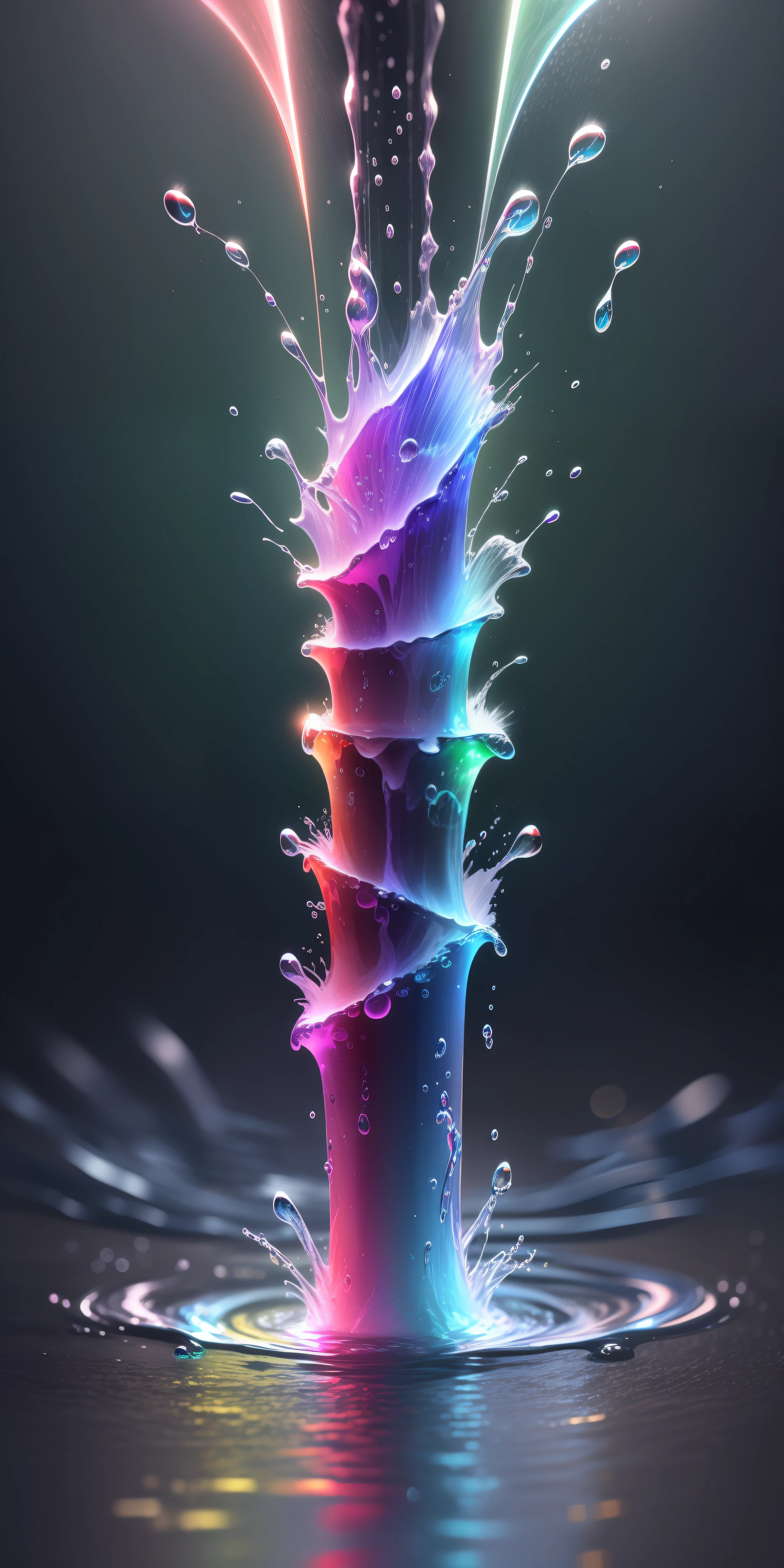 Water through,colorful water, colorful,neon lights,water drops, dark background, high resolution,high quality