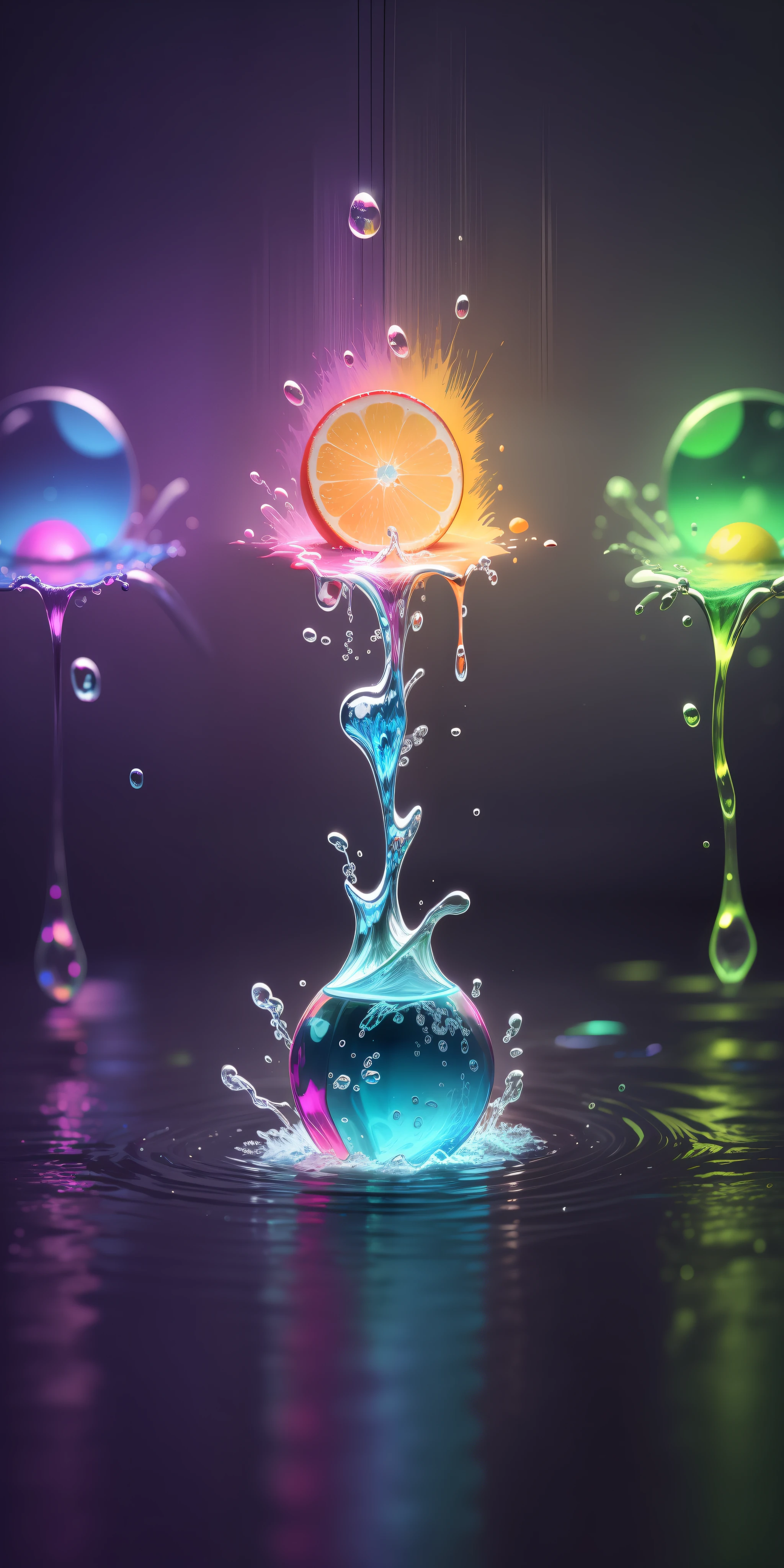 Water through,colorful water, colorful,neon lights,water drops, dark background, high resolution,high quality