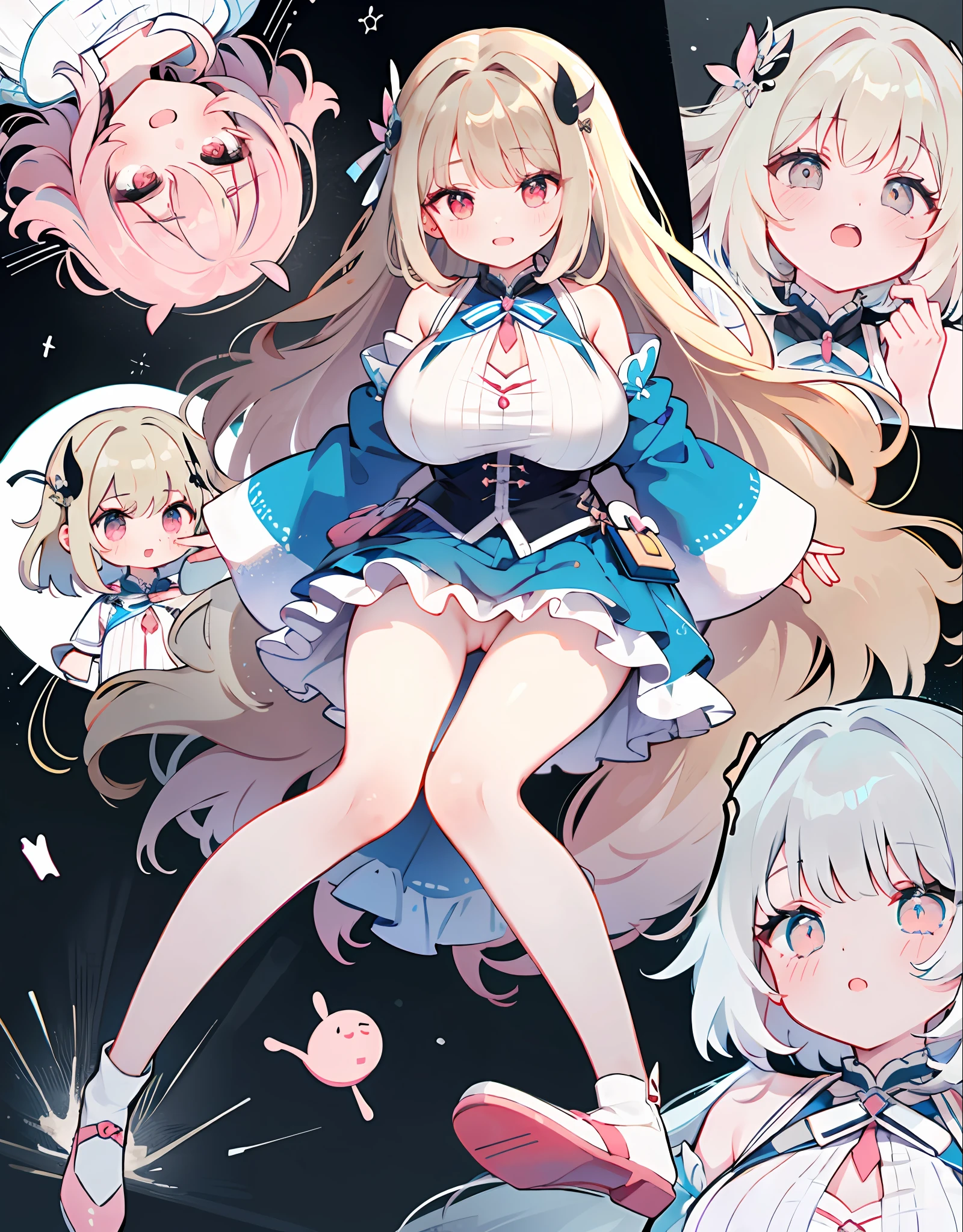 Azhiichigo style,large eyes,Cutes,No panties,Gigantic big tits,Upper position。Koi,,(style):Kawaii style,,..\(composition):\1girls,,..(appearance):consistency,Naughty face,smiled,Wavy hair,Brunette hair,Crimson eyes,..(clothing):,(There are a lot of frills,Lace and ribbon clothes:1.2),(Pastel color style:1.1),,Blue and pink clothes,White and pink shoes,(PremiumQuality):the best qualityt,master-piece, Exposed,The legs are spread apart, Lateral breast exposure, Chest exposure, Scratches, Vaginal opening, Exposed ,Scratches ,Vaginal opening, The legs are spread apart,Scratches,No Panty,The vaginal opening is exposed,Vaginal opening valgus,