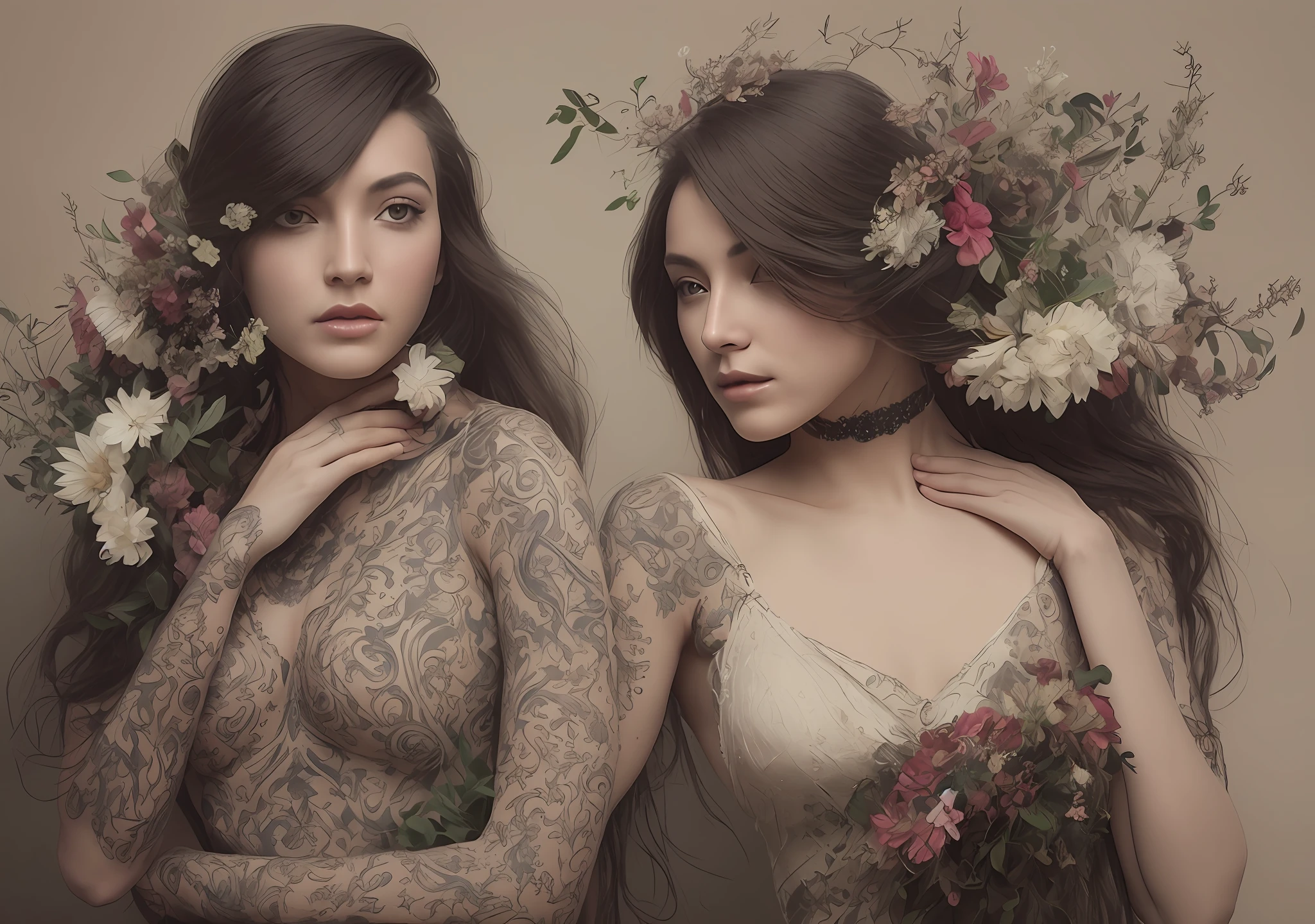 A woman takes another body art photo