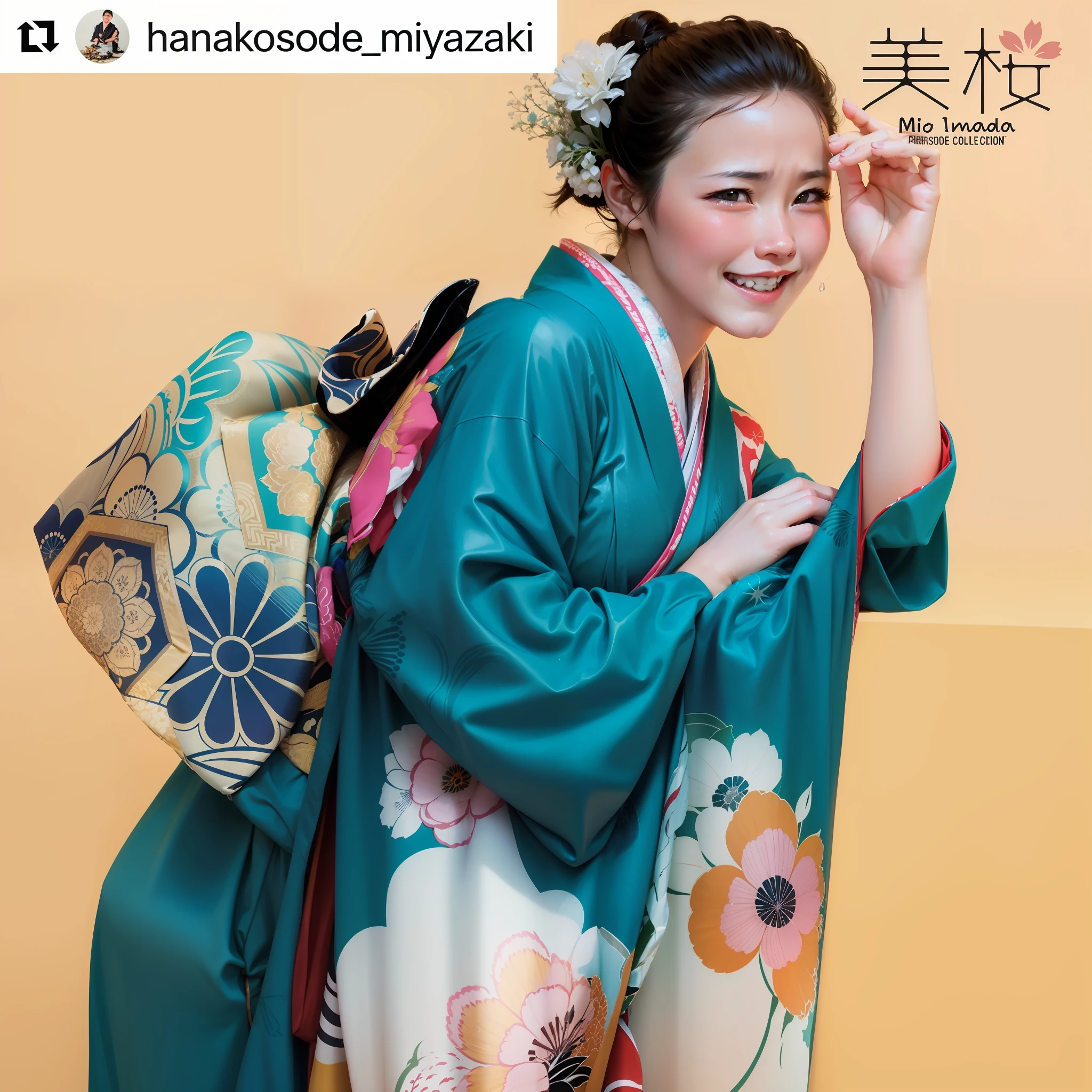 heavy raining、Kimono soaking wet、Rain dripping from kimono