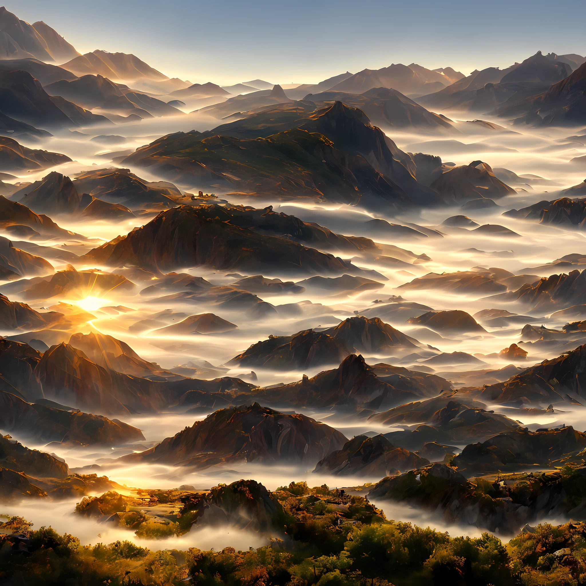 A brilliant landscape of sun, sky, the sea stretched out to the horizon a richly colored ominous misty Ligne Claire fantasy By Georg Flegel as featured on artstation 3D.png --auto