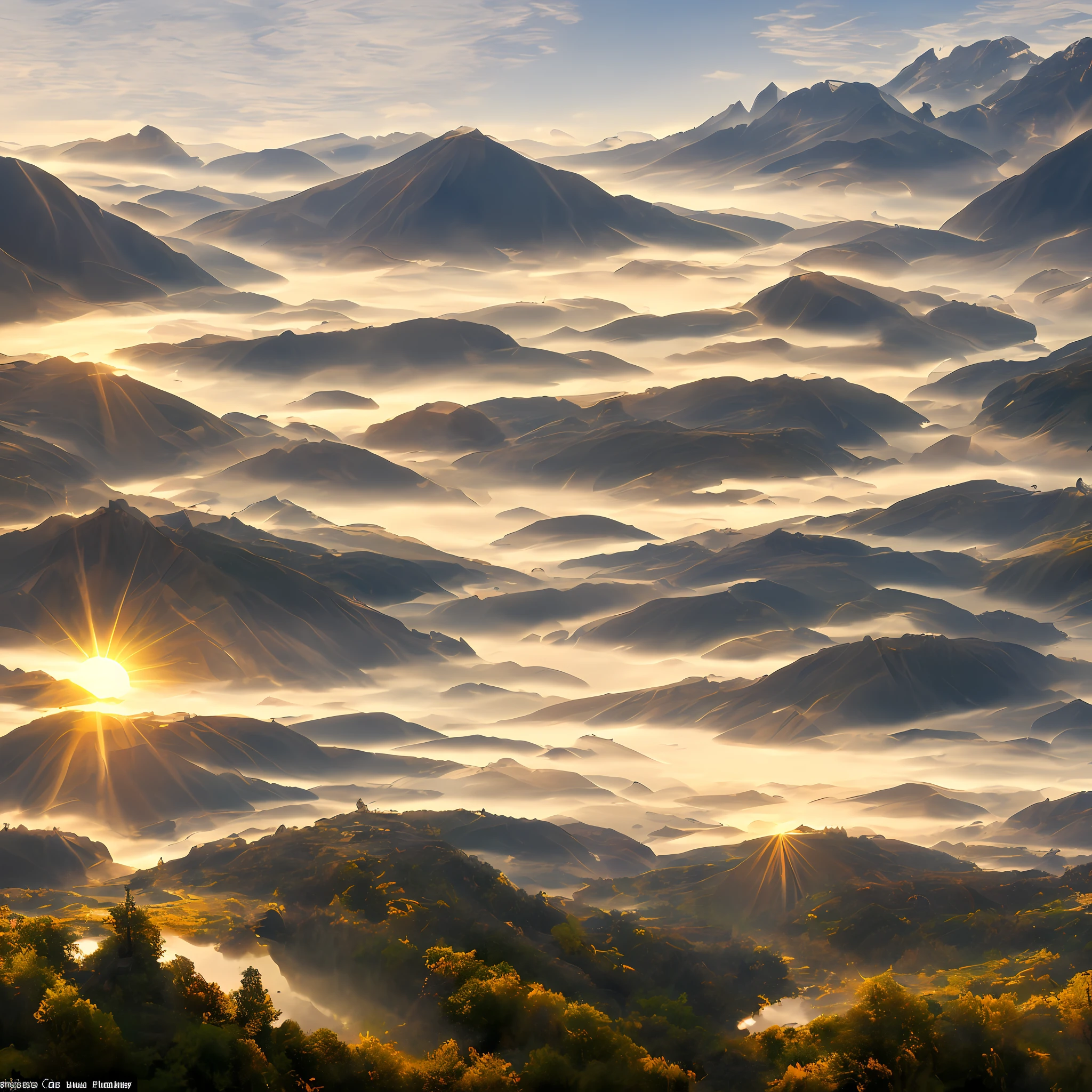 A brilliant landscape of sun, sky, the sea stretched out to the horizon a richly colored ominous misty Ligne Claire fantasy By Georg Flegel as featured on artstation 3D.png --auto