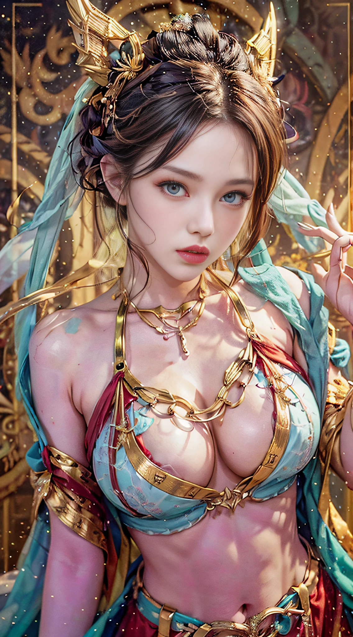 closeup,(fidelity:1.4),(big chest:1.2)ultra-high res,Cleavage,Outstanding details,navel,the highest picture quality,