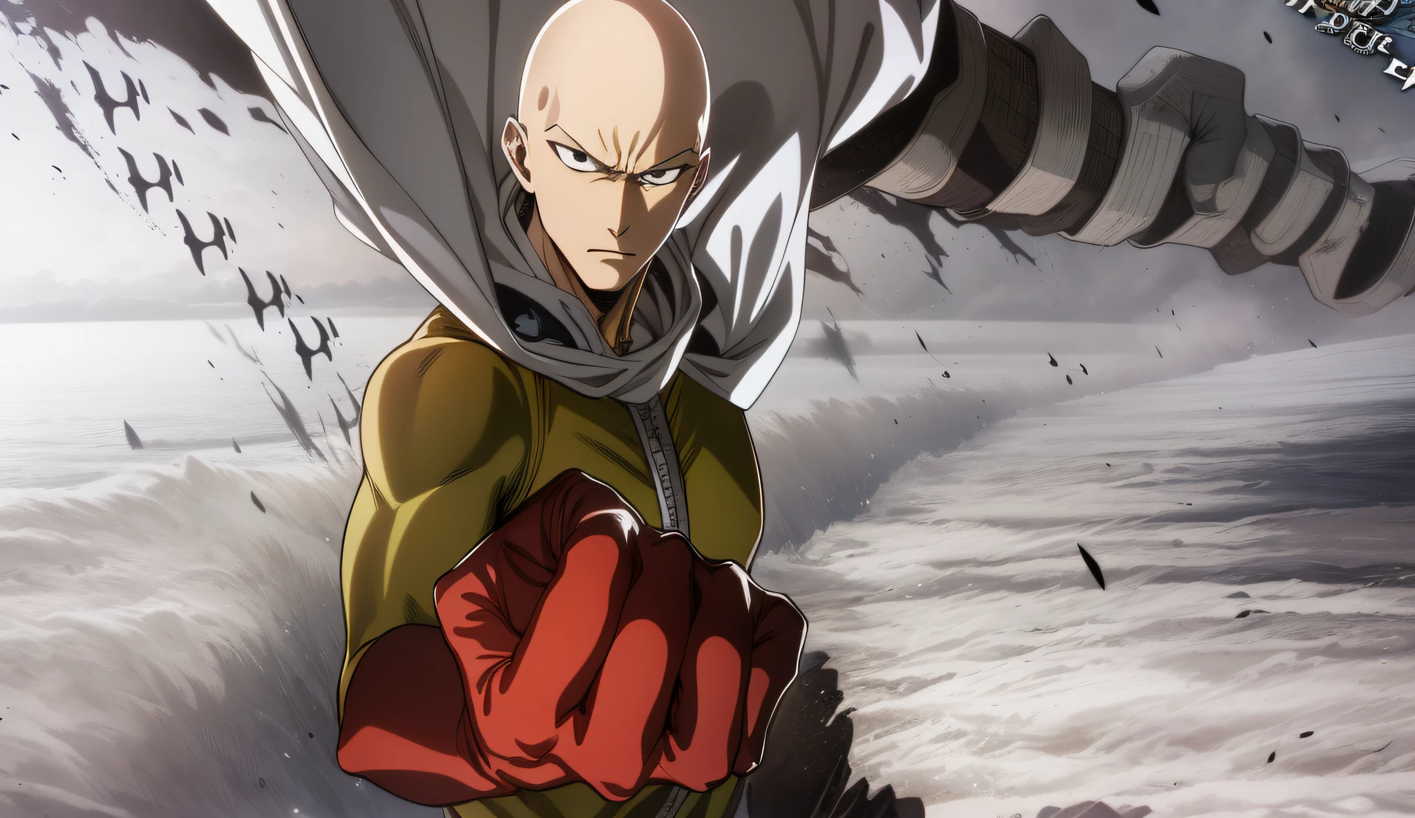 anime character with red glove, one punch man, one punch man manga, saitama one punch man, saitama, main image of anime like saitama, handsome saitama, portrait of saitama, official art, masterpiece anime, bald head and menacing look, an epic anime about an energetic man, hq artwork