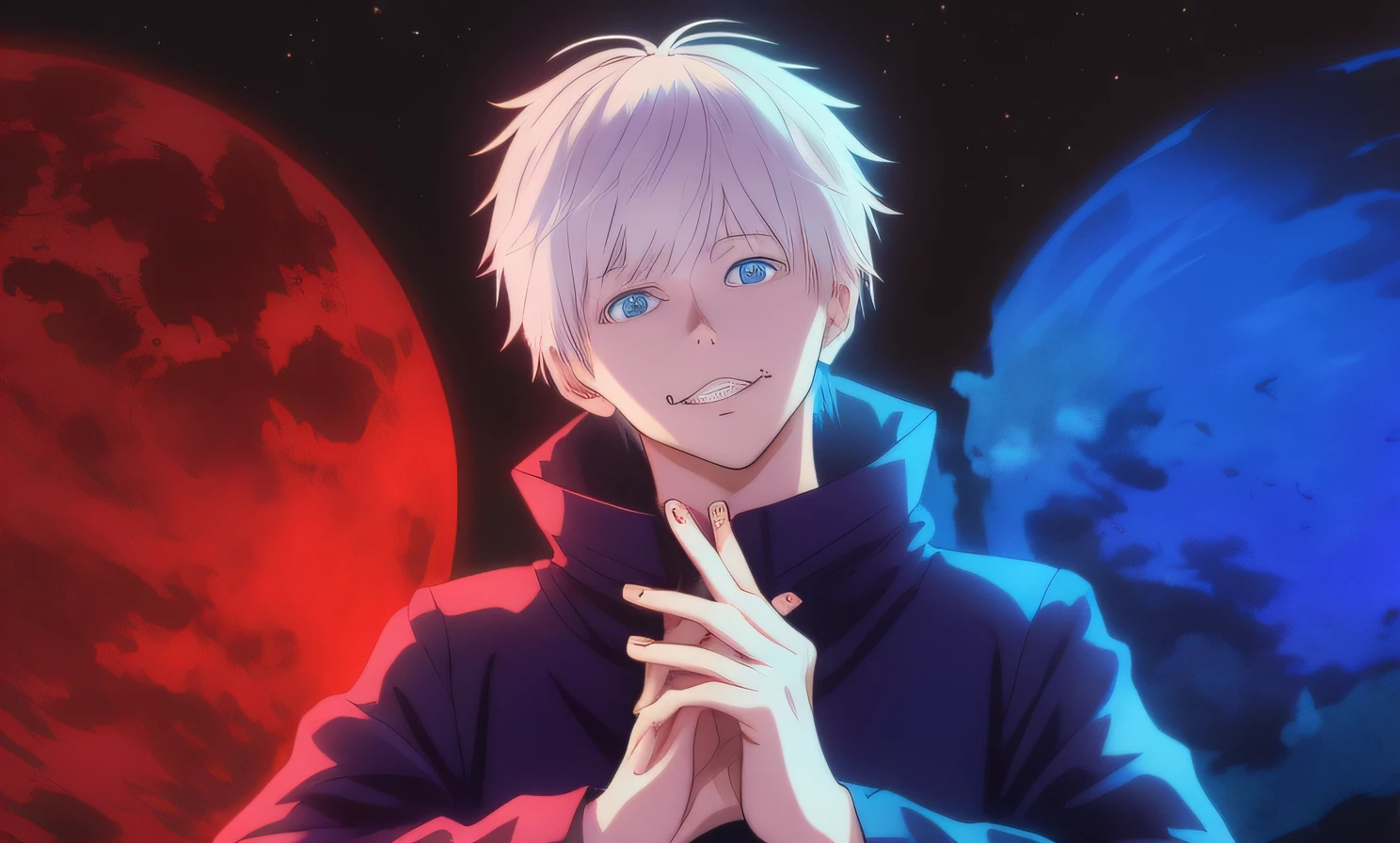 anime guy with a sword in front of a red planet, kaworu nagisa, nagito komaeda, kaneki ken, tall anime guy with blue eyes, ken kaneki, hajime yatate, best anime 4k konachan wallpaper, ufotable art style, nagito komaeda from danganronpa