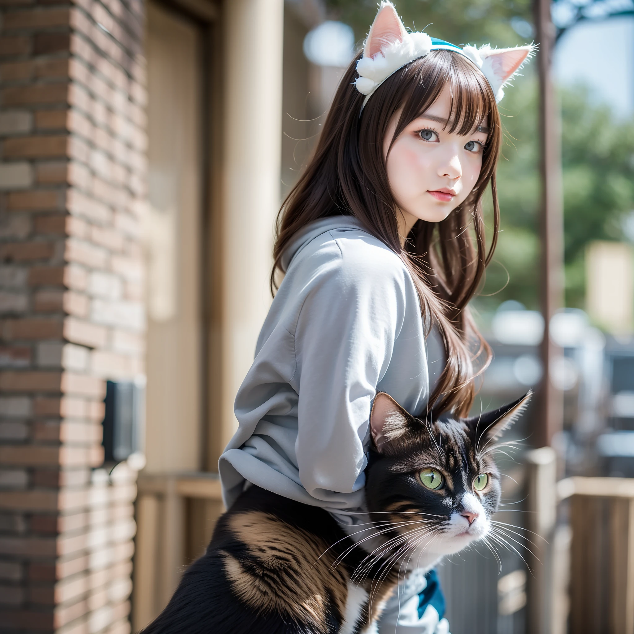 Cute High School Girl、Cat Cosplay、from front view