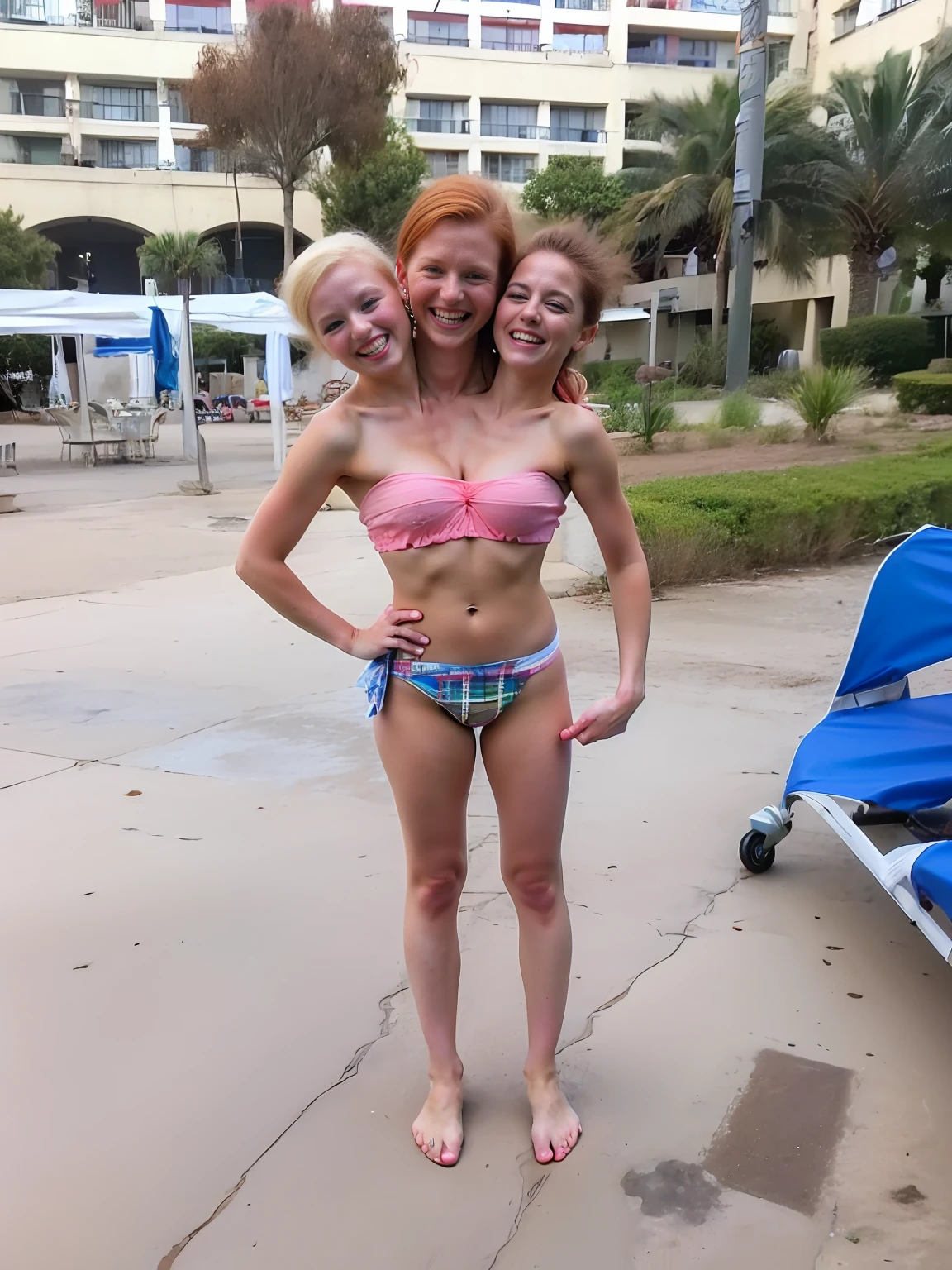 2heads, two headed girl, (one torso:1.5), pale skin, (Scottish redhead:1.4), ager, white girls, (two heads on one body:1.4), (first head uncomfortable:1.5), (second head unhappy:1.5) conjoined twins, heads side by side, one torso, young, uncomfortable, barefoot