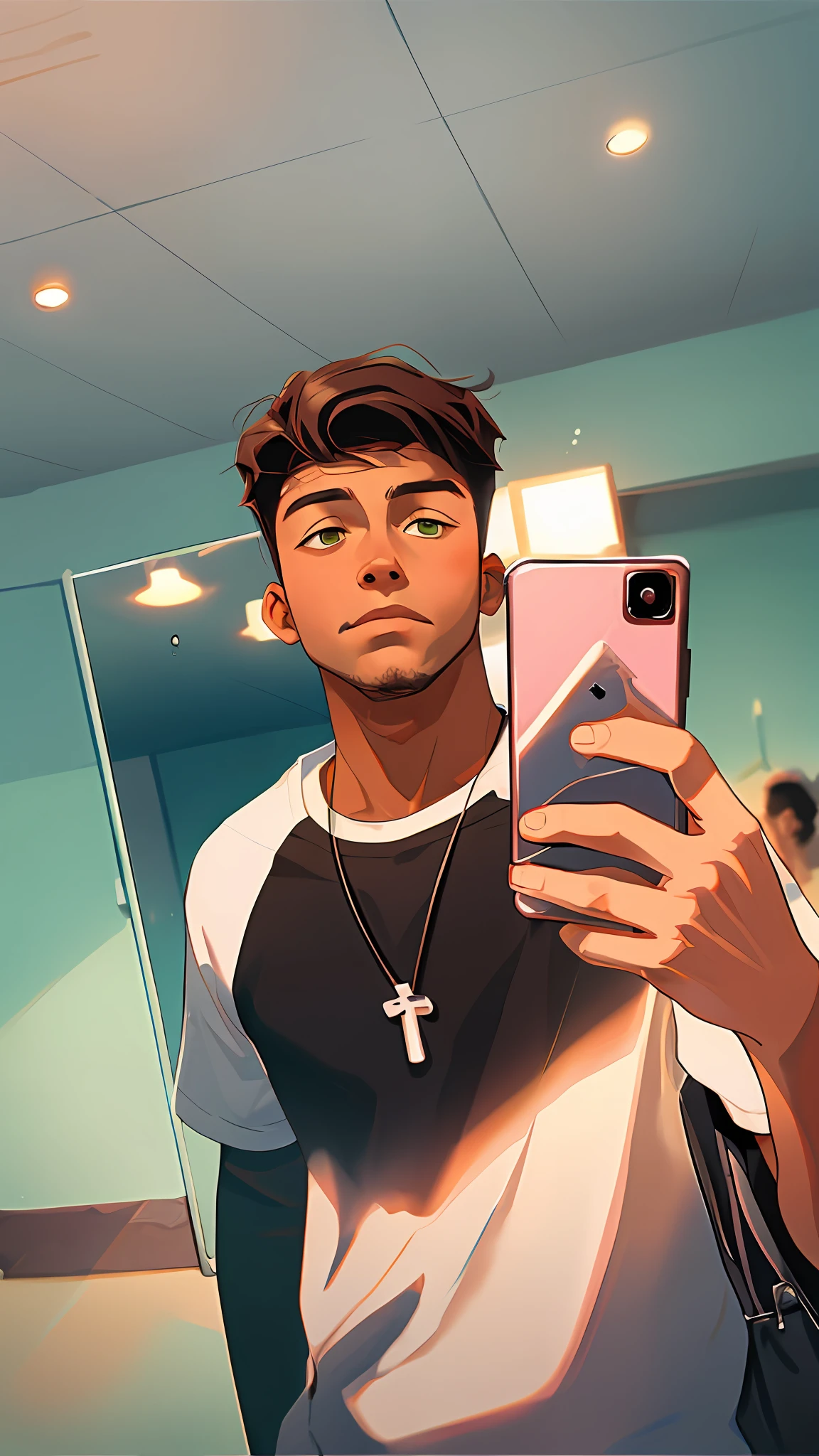 there is a man taking a selfie in a mirror, 18 anos, imagem de qualidade muito baixa,Foto selfie 8k