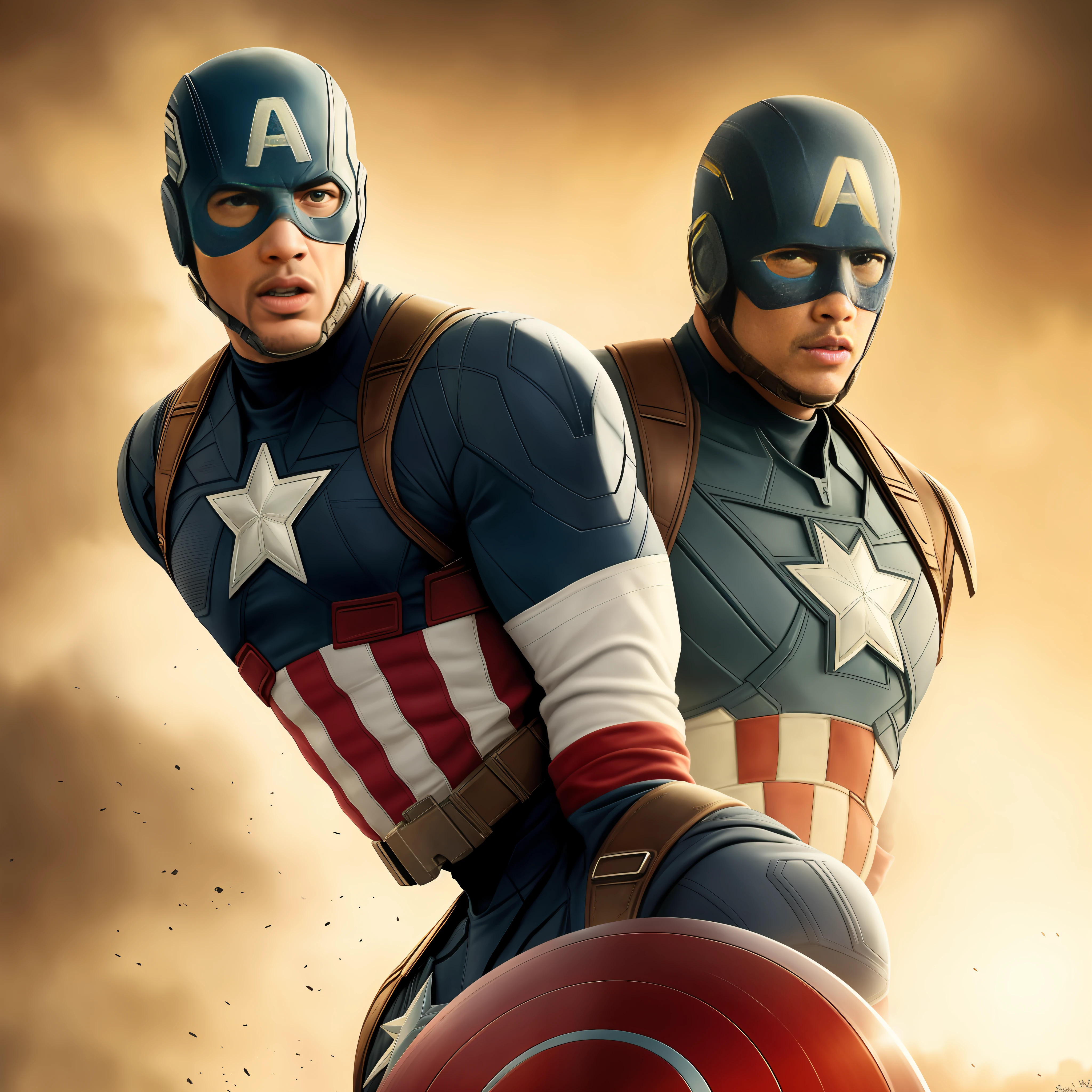 Tarantino style, Will Smith as Captain America 8k, high definition, detailed face, detailed face, detailed eyes, detailed suit, in style of marvel and dc, hyper-realistic, + cinematic shot + dynamic composition, incredibly detailed, sharpen, details + superb details + evening with light + perfectionism + award winning realism ((moody lighting)),(upper body)
