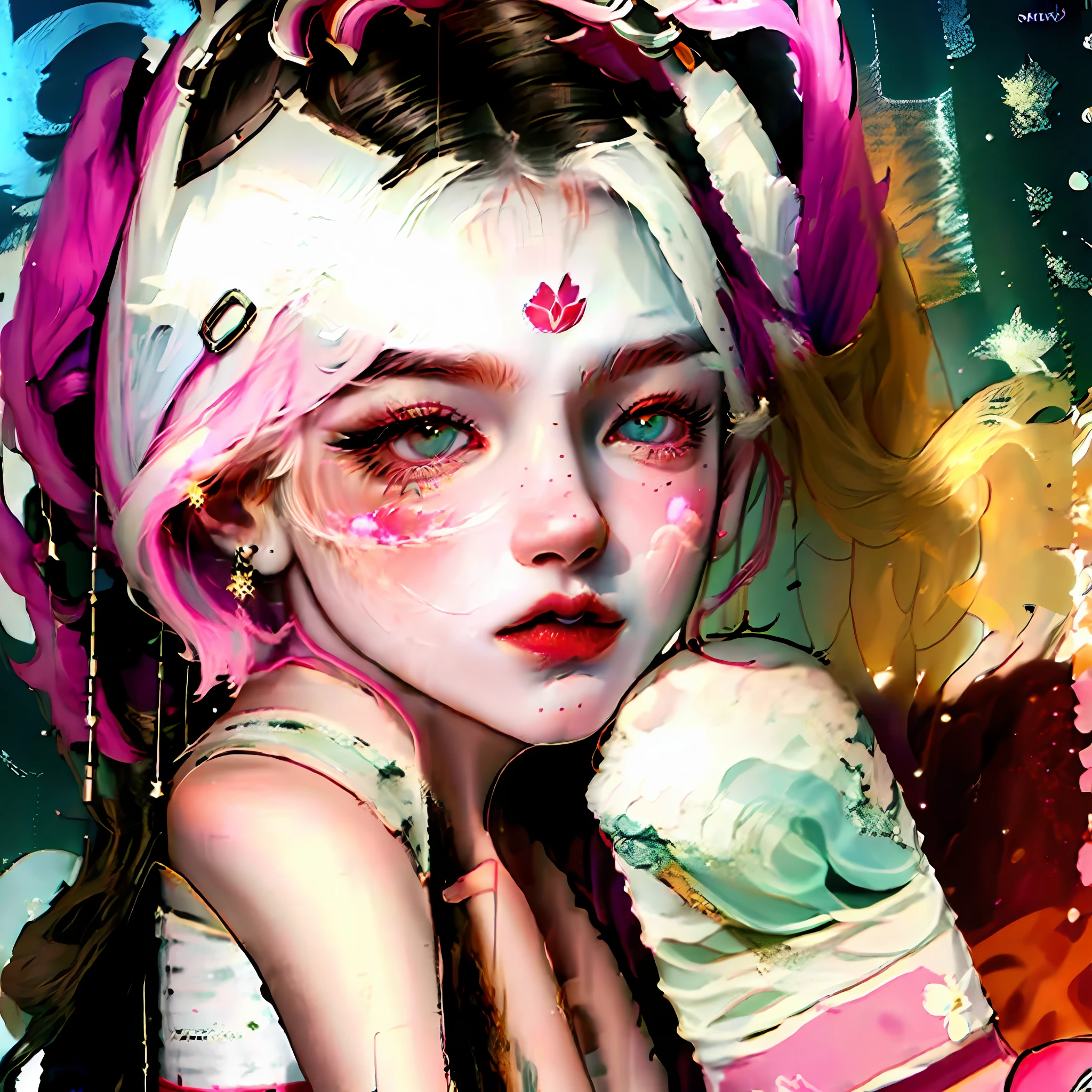 -year-olrl，Lowhite gradient pink hair，Pink pupils，Wear short-sleeved shorts，The background is the city，Pure face，Height 165 --auto