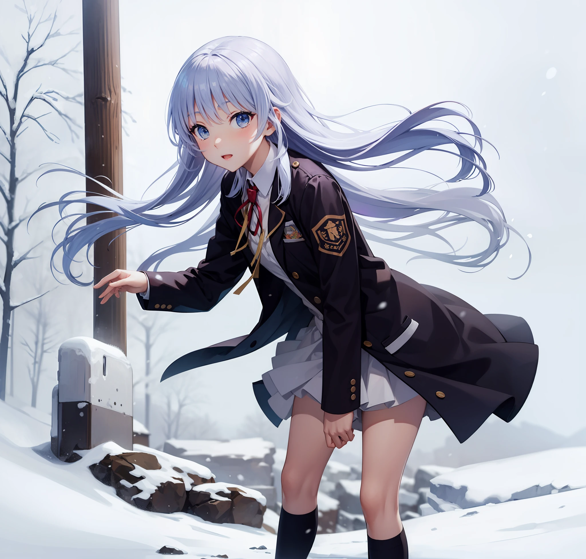 winter，Icy snow，Beautiful highschool girl