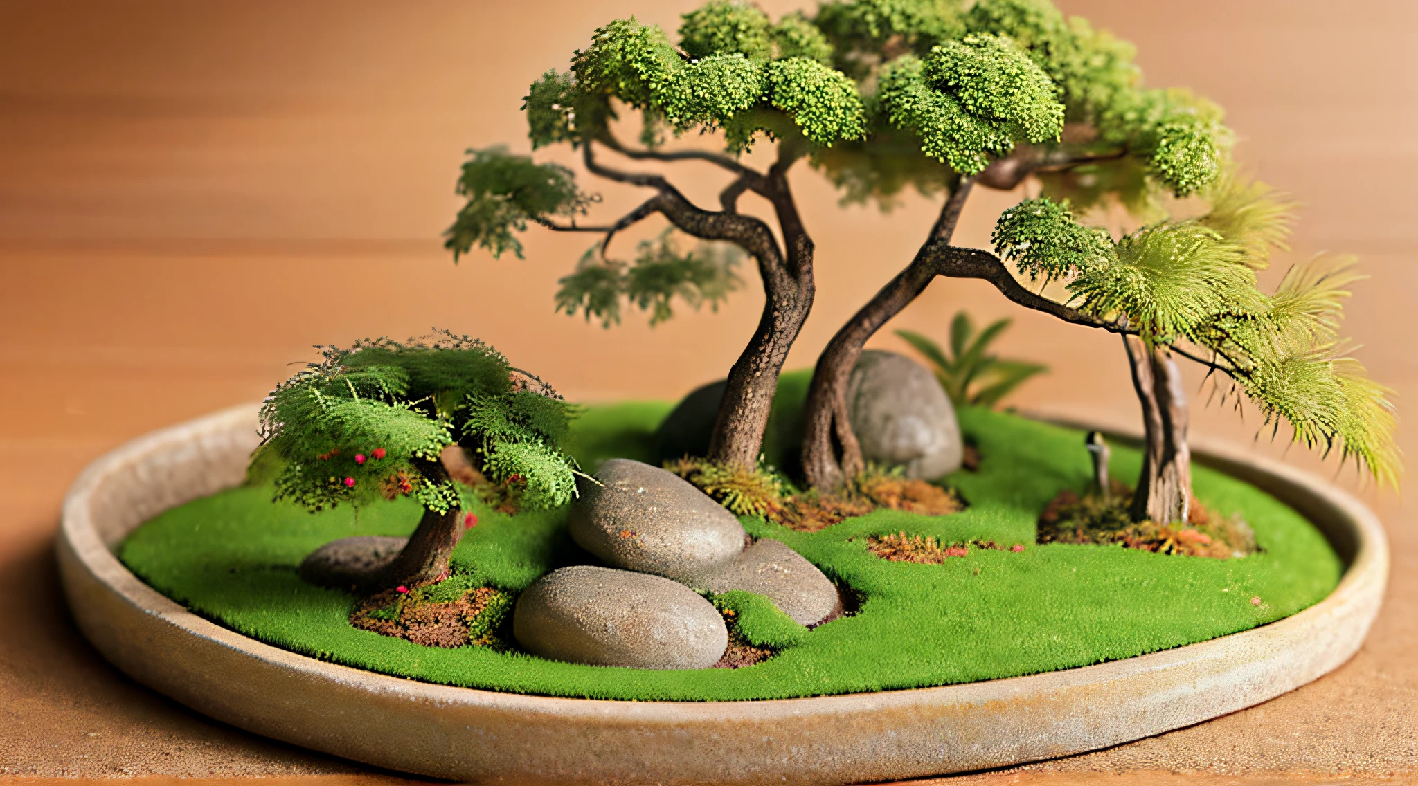 Miniature bonsai landscape above