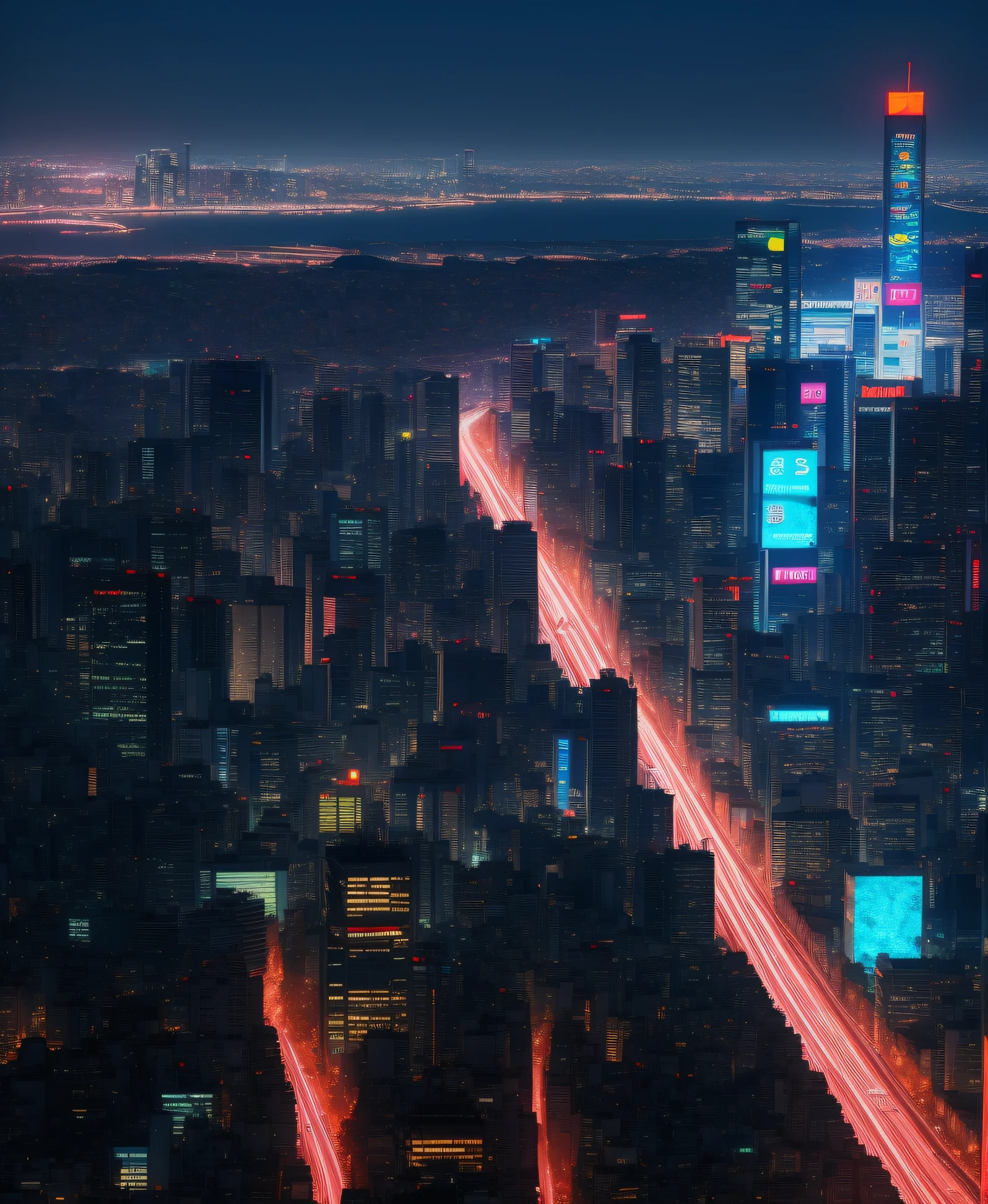 A Japanese city black at night, japanese city, cyberpunk streets in japan, japan at night, Golden lights，futuristic cyberpunk tokyo night, tokio futuristic in background, neon tokyo, busy cityscape, tokyo futuristic in background, japanese downtown, Vibrant golden city lights, --auto
