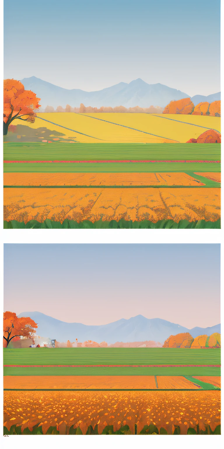 Flat illustration style,gradient backgrounds,Chinese solar terms,Autumn,Farmers harvest crops in the fields,,(best qulity),(best illustrations),(best shadow) is super detailed --v6