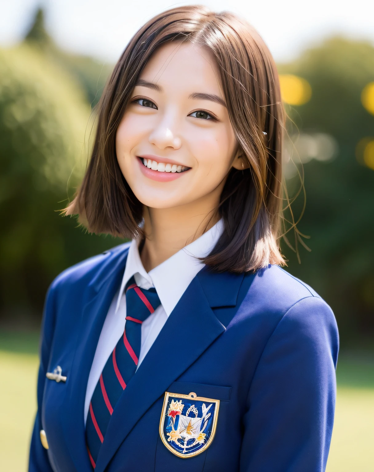 High school girl、Ribbon Uniform、Sorrisos、Short Bob、With bangs