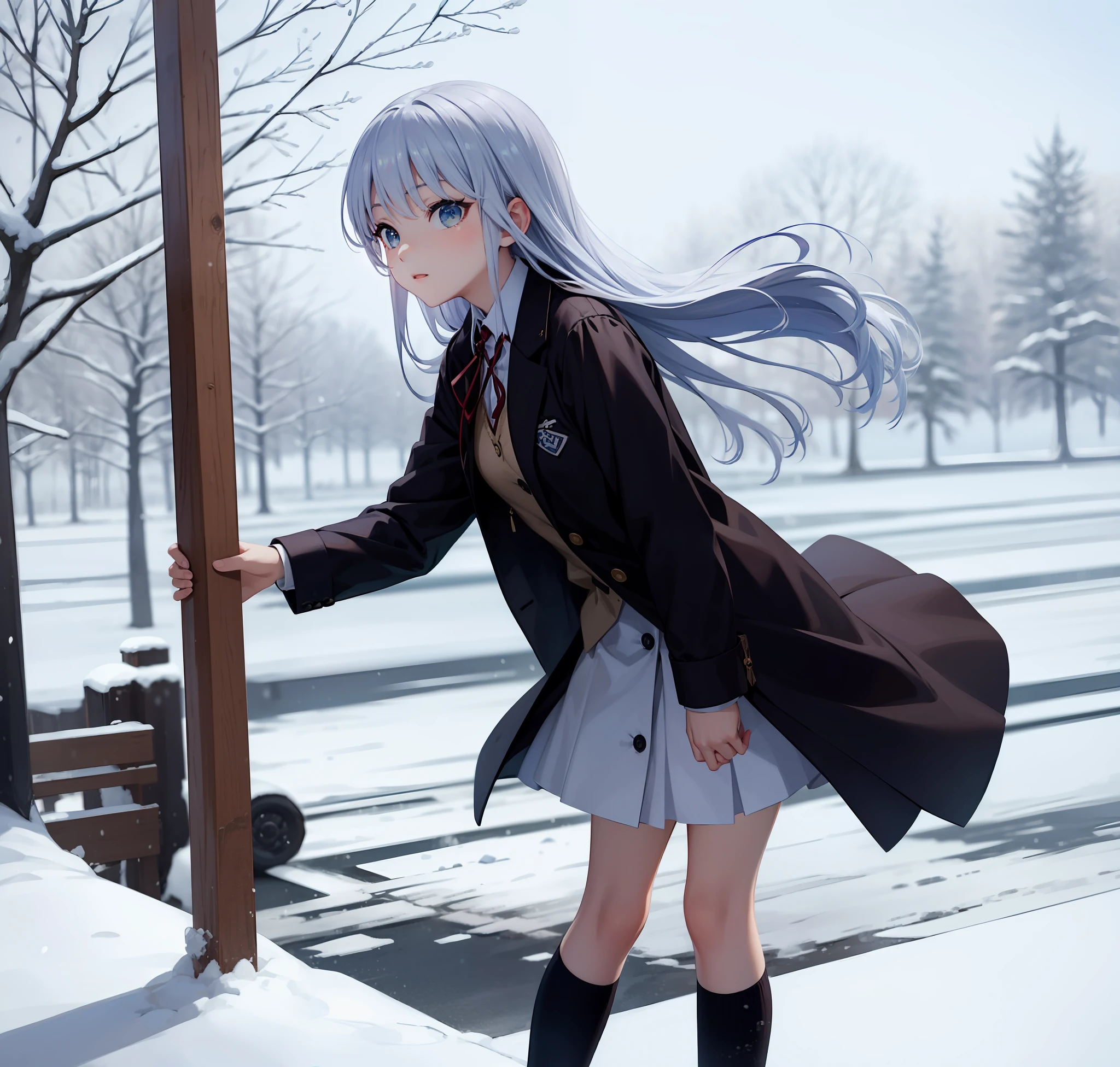 winter,Icy snow,Beautiful highschool girl
