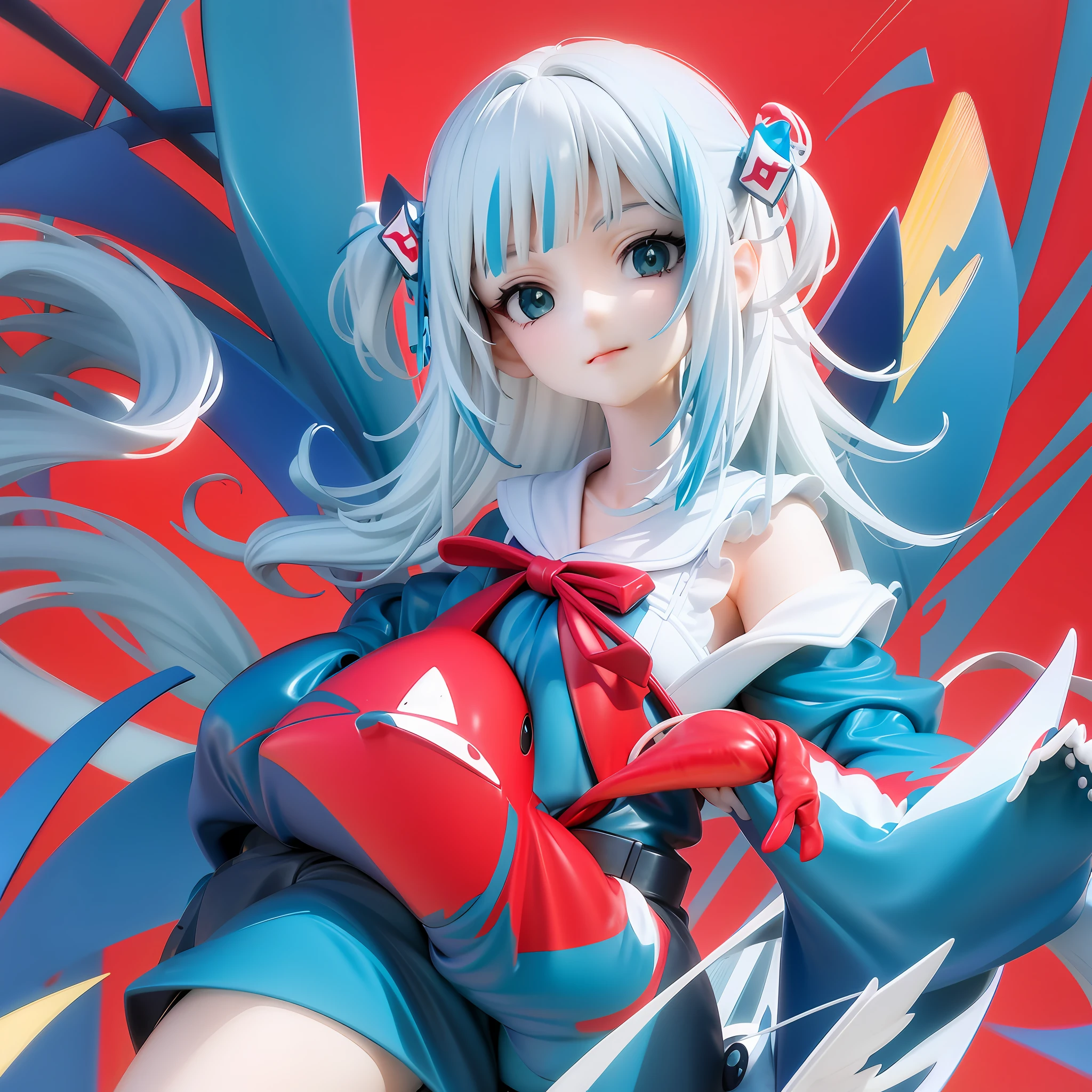 (人物: Gawr Gura), (flat color:0.9),(colorful:1.1),(masterpiece:1,2), best quality, masterpiece, highres, original, extremely detailed wallpaper, looking at viewer,1girl,solo,Portrait