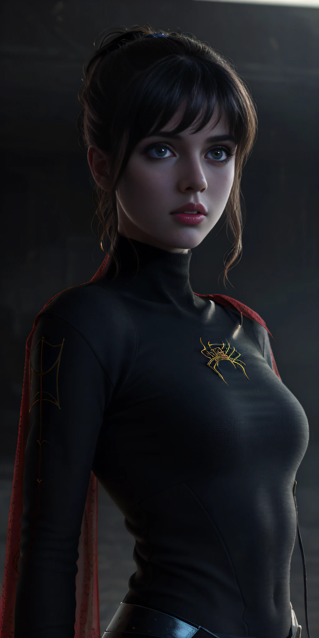 (1girl:1.3), solo, (((extremely detailed face))),(((extremely detailed eyes and face))),beautiful detailed eyes,body-parts__, official art, unified 8k wallpaper, super detailed, beautiful and aesthetic, beautiful, masterpiece, best quality, raw, masterpiece, super fine photo, best quality, super high resolution, photorealistic realism, sunlight, full body portrait, amazing beauty,, dynamic pose, delicate face, vibrant eyes, (from the front), she is wearing a Spider-man suit, red and black color scheme, spider, very detailed abandoned warehouse background, Detailed face, detailed complex busy background, messy, gorgeous, milky white, highly detailed skin, realistic skin details, visible pores, sharp focus, volumetric fog, 8k uhd, DSLR, high quality, film grain, fair skin, photo realism, lomography, huge metropolis in future dystopia, seen from below, translucent