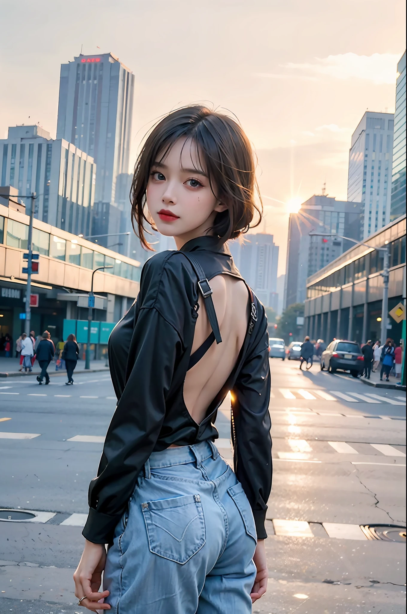 masterpiece, best quality, realistic:1.3, 1girl, cute, cityscape, street, cyberpunk, sunlight, backlighting, ((((hdr)))), intricate scene, artstation, intricate details, vignette, saigon vietnam in 1990, wet, professional lighting, photon mapping, radiosity, physically-based rendering,