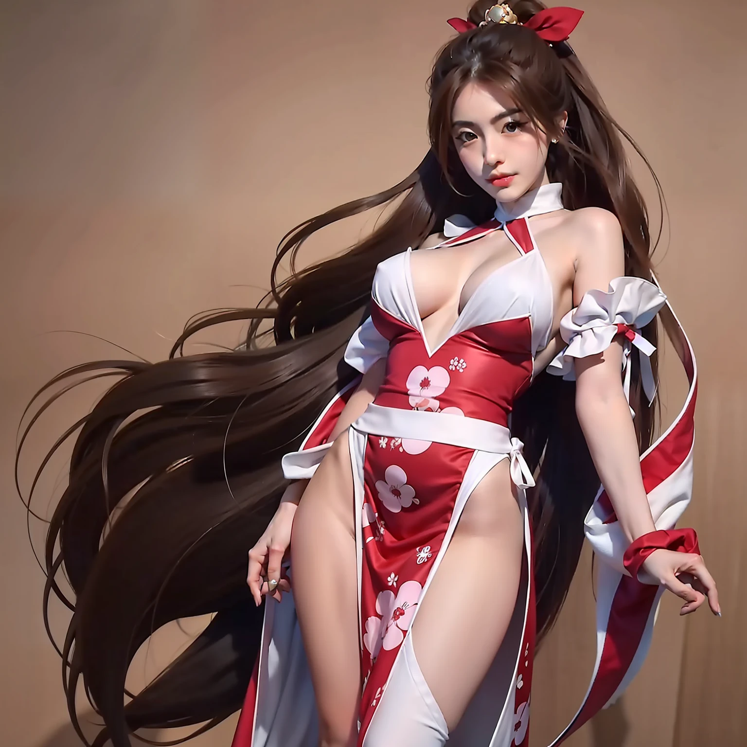 mai shiranui,Classic costumes,beautifulwomen,Long legs,Brunette Hair,slong hair,