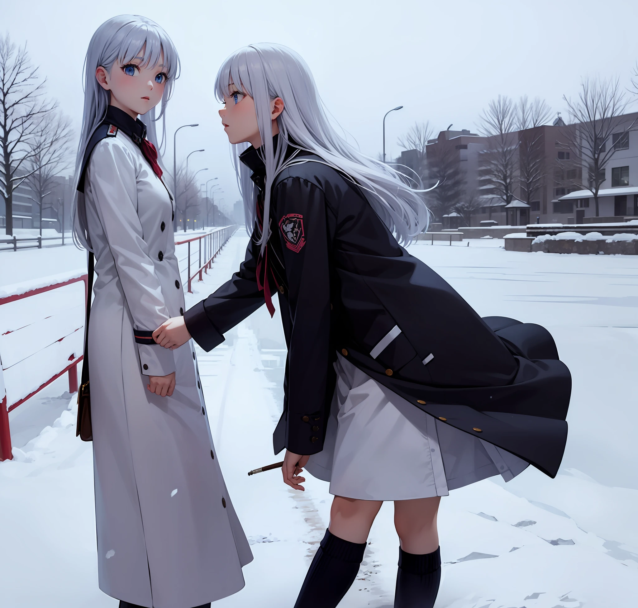 wintertime，Icy snow，Beautiful highschool girl