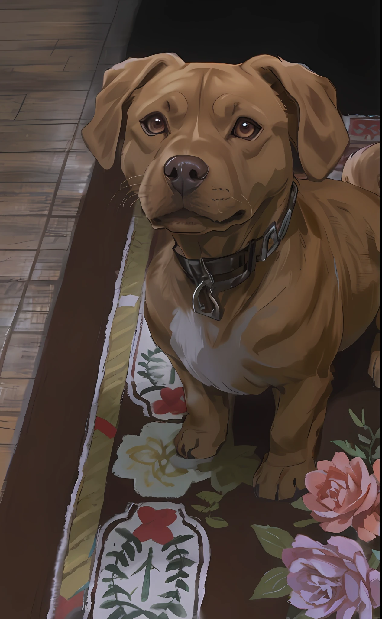 there is a brown dog sitting on a rug on the floor, pitbull, pits, um bonito, muito bonito, extremamente bonito, 1614572159, olhar orgulhoso, (((oxidado))), Ciborgue - Pitbull, Brutus, adoptable, menina bonita, 2 anos, taken in the early 2020s, mid 2 0's female