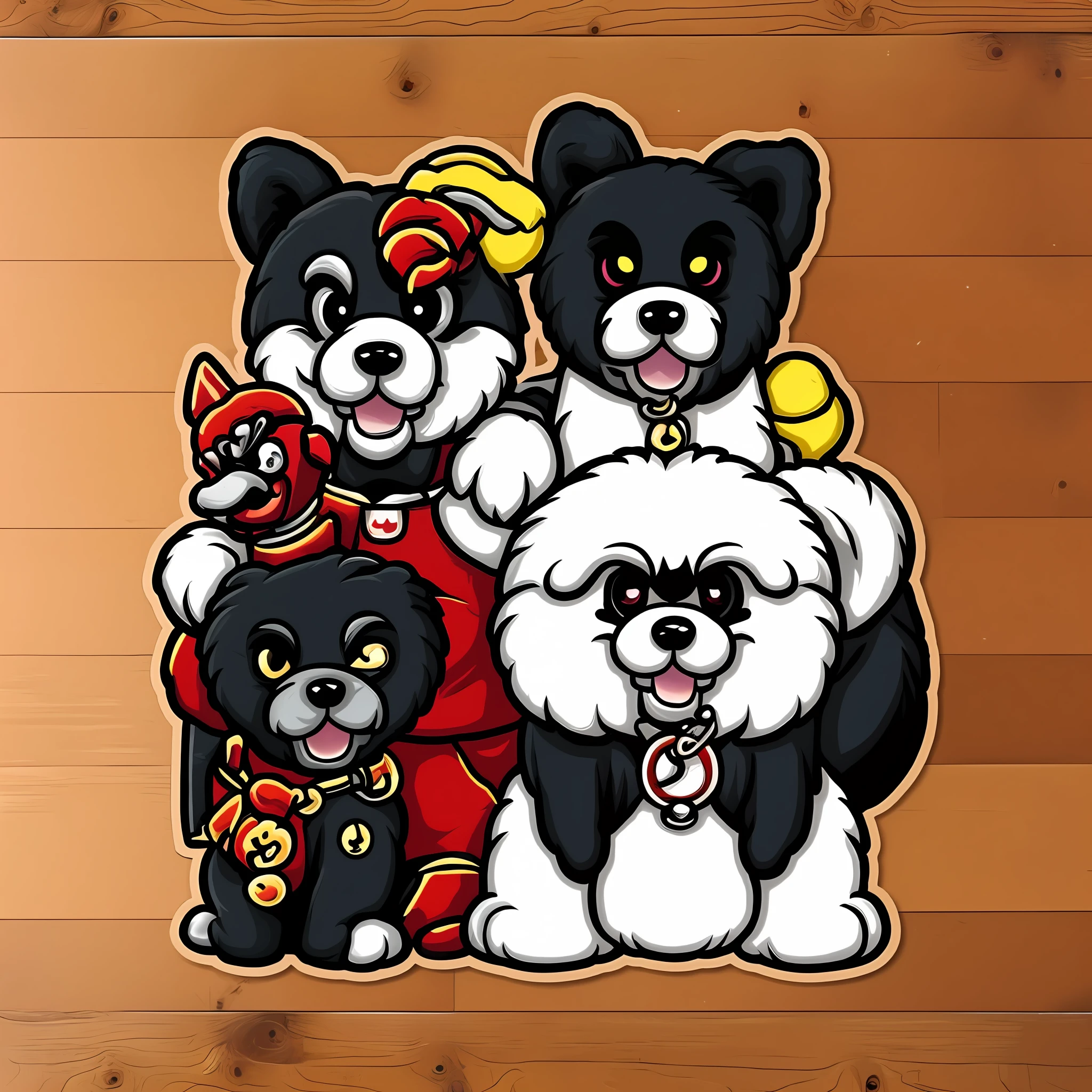 Toy poodle、canine、Complex LA Style、nvinkpunk、Mario Alberti Art Style、Ghibli style、illutstration、sticker