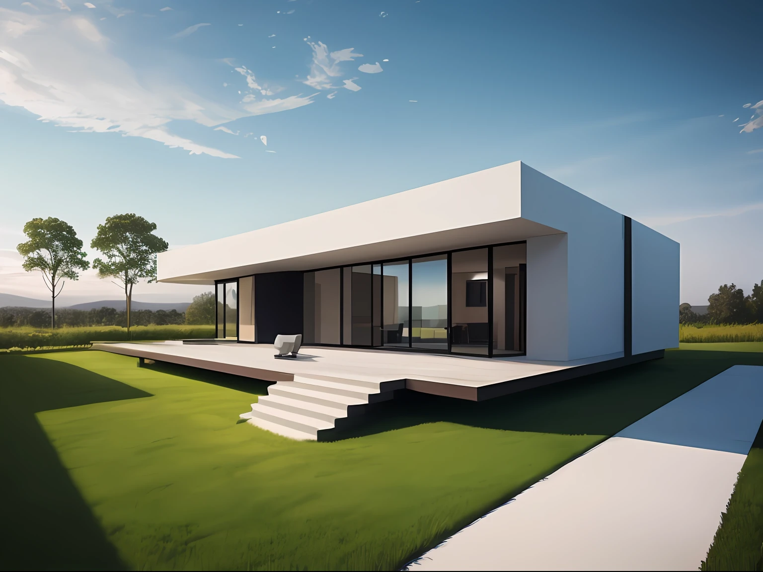 Atmospheric floor plan modern minimalist white marble style villa,There is a happy family in the house，Next to it is a new energy vehicle charging, （In the distance are photovoltaic solar panels and windmills） Green grass below, The ecology is excellent, the panorama, Sideways, eye level shot, Nikon, Canon, Fujifilm, Sony FE GM, pov, outside border, Negative space, projected inset, modern, Verism, Ultra HDR, Masterpiece, retina, ccurate, Super detail, highdetailed, High quality, prizewinning, Best quality, high resolutions, 1080p, 16k, 8K, 4K