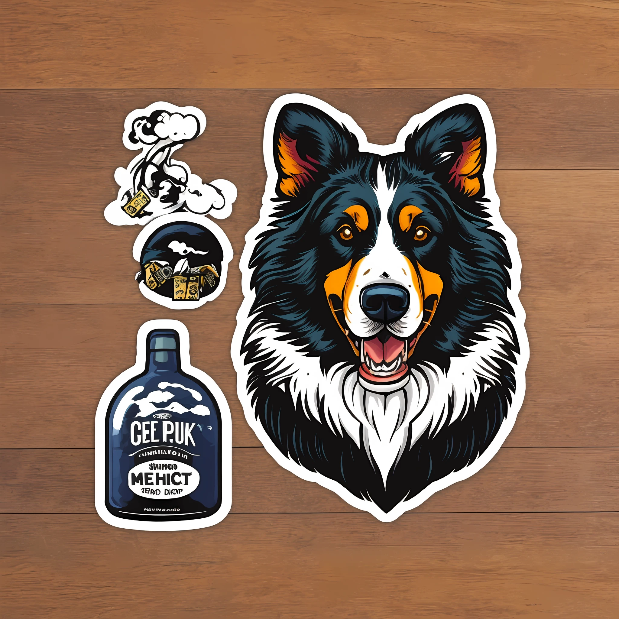 Collie dogs、canine、Complex LA Style、nvinkpunk、Mario Alberti Art Style、Ghibli style、illutstration、sticker