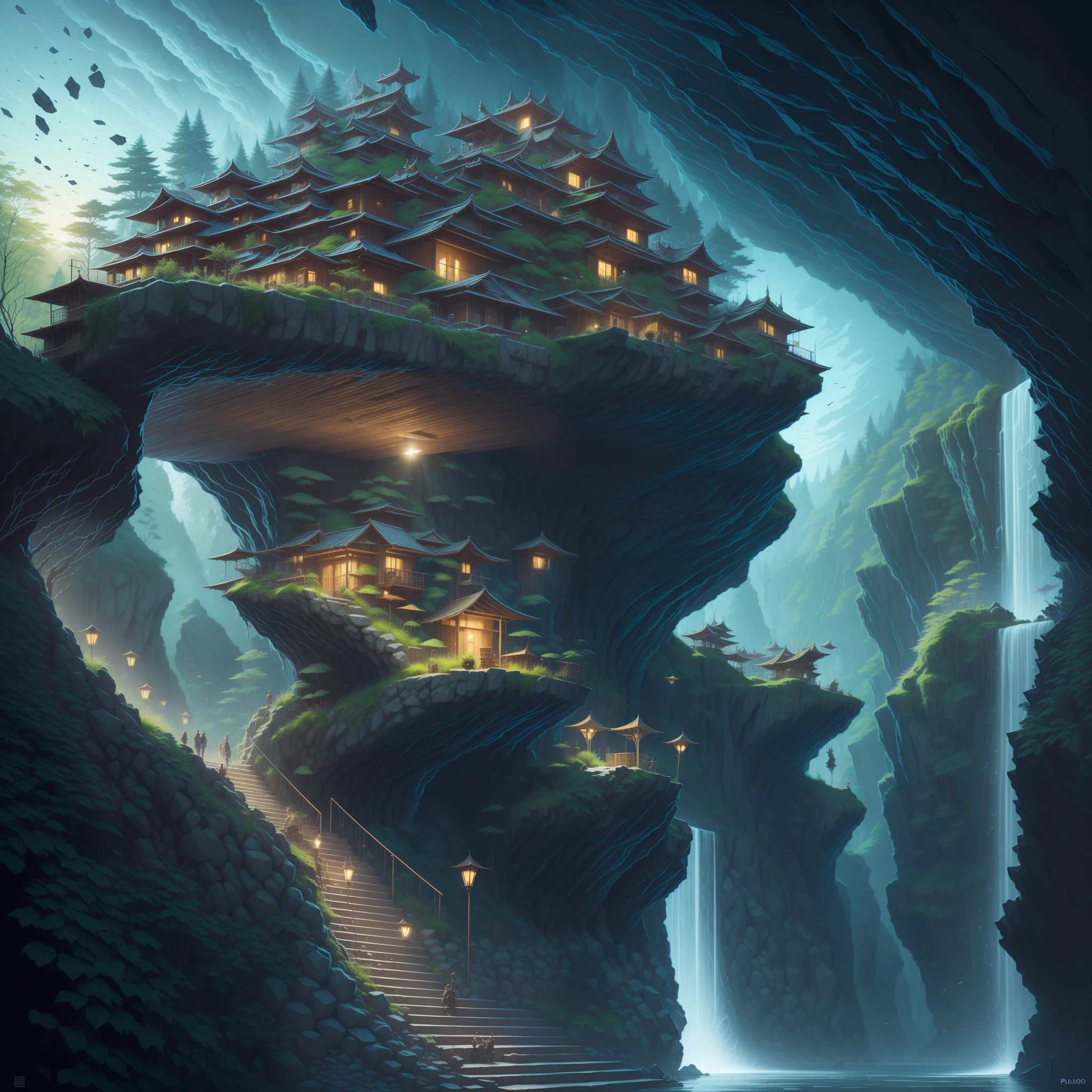 :an awesome sunny cheerful day environment concept art of Futuristic design of cave architecture interiors concept art on grand Canyon caves nature architecture, proportional,detailed, cave architecture nature meets futuristic architecture on a rainforest jungle cliff with huge waterfalls,Crepuscular rays, nature meets modern architecture in the style of Aries Moross, Rem Koolhaas,Daniel Libeskind, Jean Nouvel, Paolo Soleri,Toyo Ito and Philip Johnson with Dry brush drawing style ,Chiaroscuro village,cliff side residential area, mixed development,nature architecture,bright colors,high rise made up staircases, balconies, full of glass facades,carved from rocks, masterpiece, proportional, detailed, trending on artstation, beautiful lighting, realistic, intricate