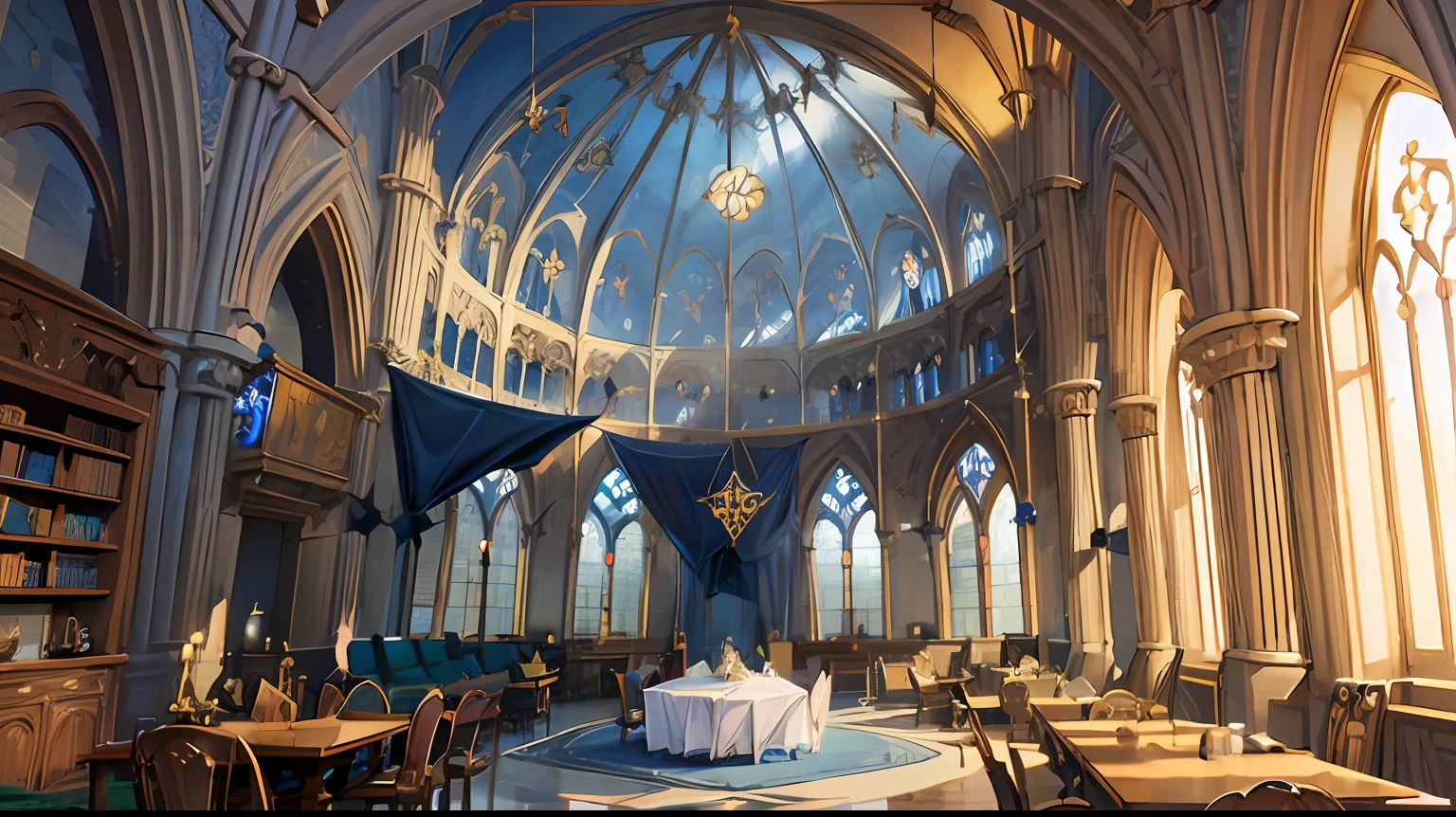 Grand Hall (Like Mitology GOds place from Greek Zeus), which is majestic and awe-inspiring. The Grand Hall will appear enormous, with a towering ceiling adorned with beautiful ornaments. Celestial light will emanate from the ceiling, creating a sacred and powerful atmosphere. Gabriel will be seen raising his hand, delivering a message with wisdom, while Lucifer will be depicted in a state of confusion and inner turmoil --auto
