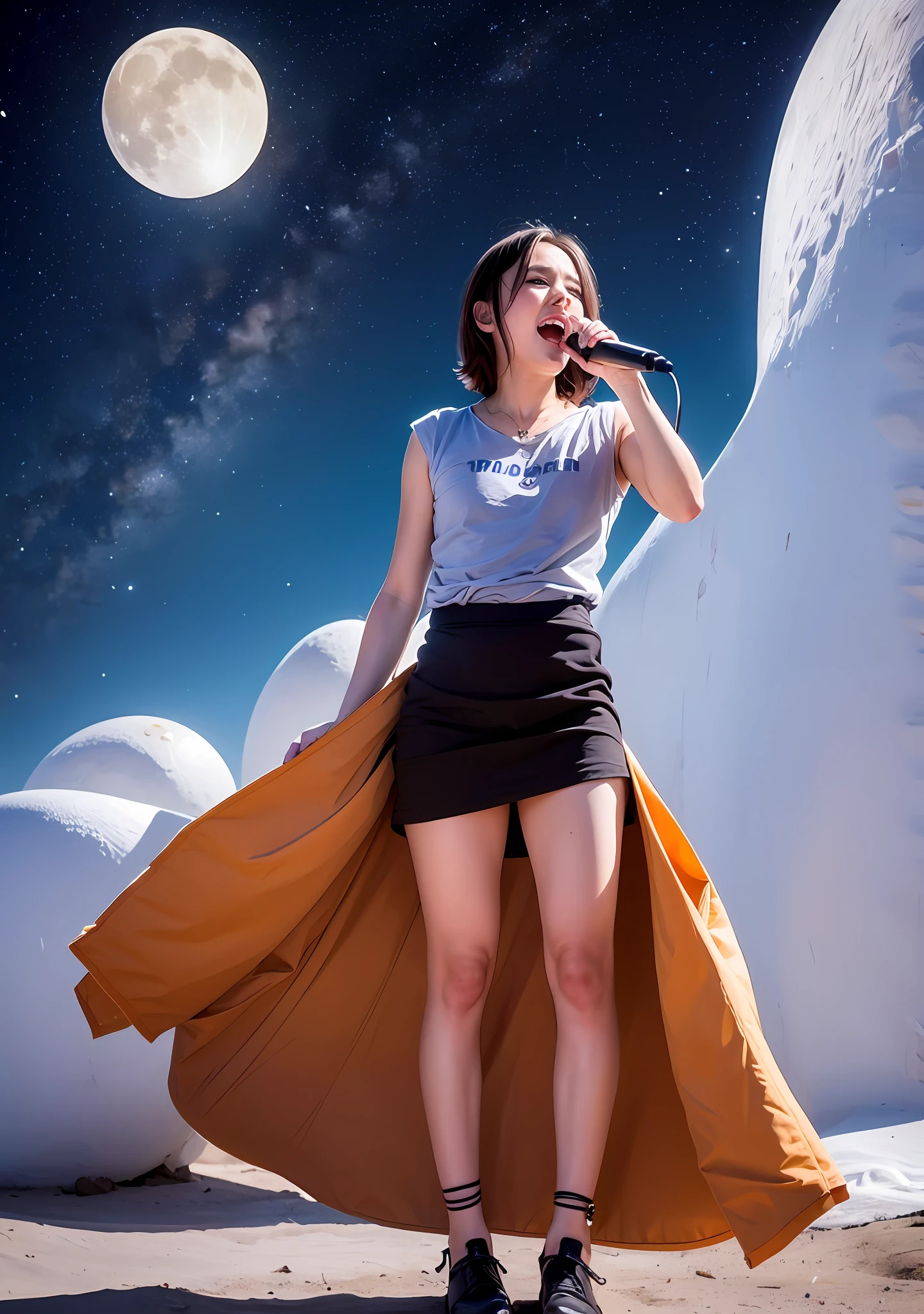 Una coca bella y muy joven cantando triste a la luna