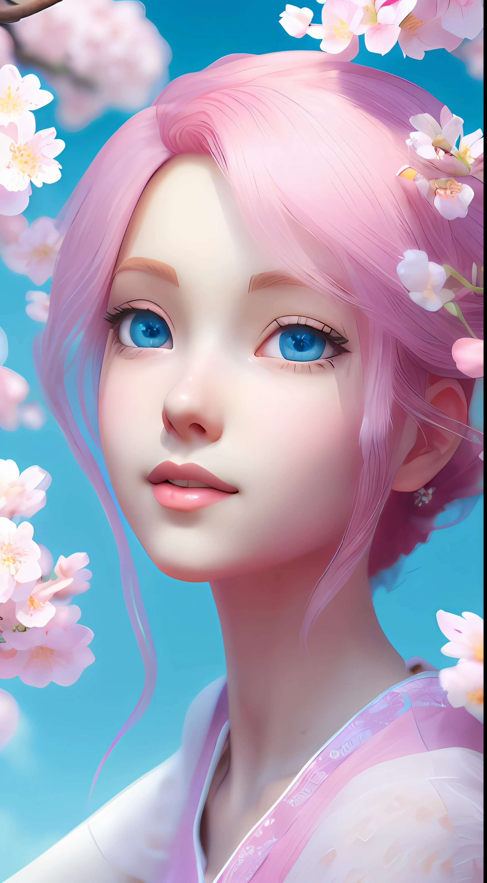 anime girl with pink hair and blue eyes in a pink dress, kawaii realistic portrait, Realistic anime 3 D style, anime styled 3d, artwork in the style of guweiz, stylized anime, beautiful digital illustration, Smooth anime CG art, Deviantart ArtStation CGSCOSIETY, 4K detailed digital art, 3 d anime realistic, 8K high quality detailed art