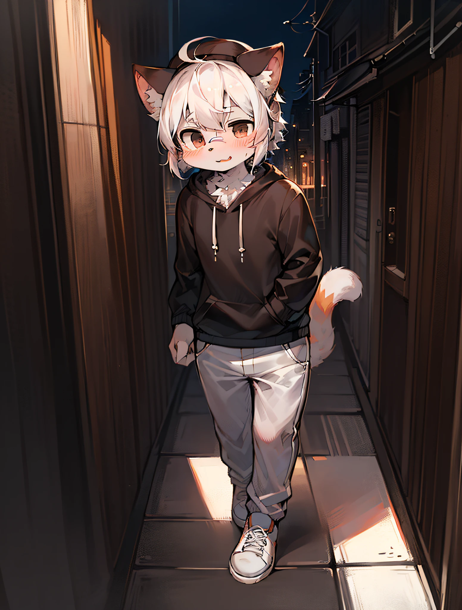 Masterpiece,high qualit,abstract res,Digital painting\(artworks\), By Dagasi, Yupa,Kiyosan,(anthro,Fluffy fur,Character focus:1.1),anthro male cat,Short hair,Portrait , Bright eyes, Panoramic view, Character focus.(Detailed background:0.7), 独奏, shaggy, Hairy male, Male focus, anthr,(Full body fur, Fluffy tail, Black and white fur, Black eyes, Black and white hair:1.2), (animals、White sweatshirt、White trousers、eye glass、Headset、Headwear、White shoes:1.2),(exterior、During the Day、parque:1.1)
